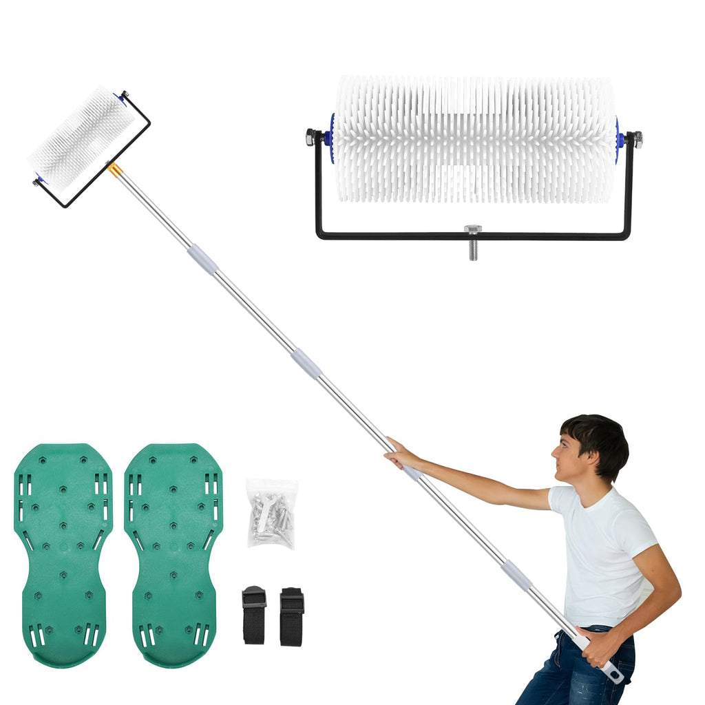 IAOVAW Spike Roller Kit – 9-inch Self-Leveling Concrete Tool with 77-inch Pole & Spike Shoes