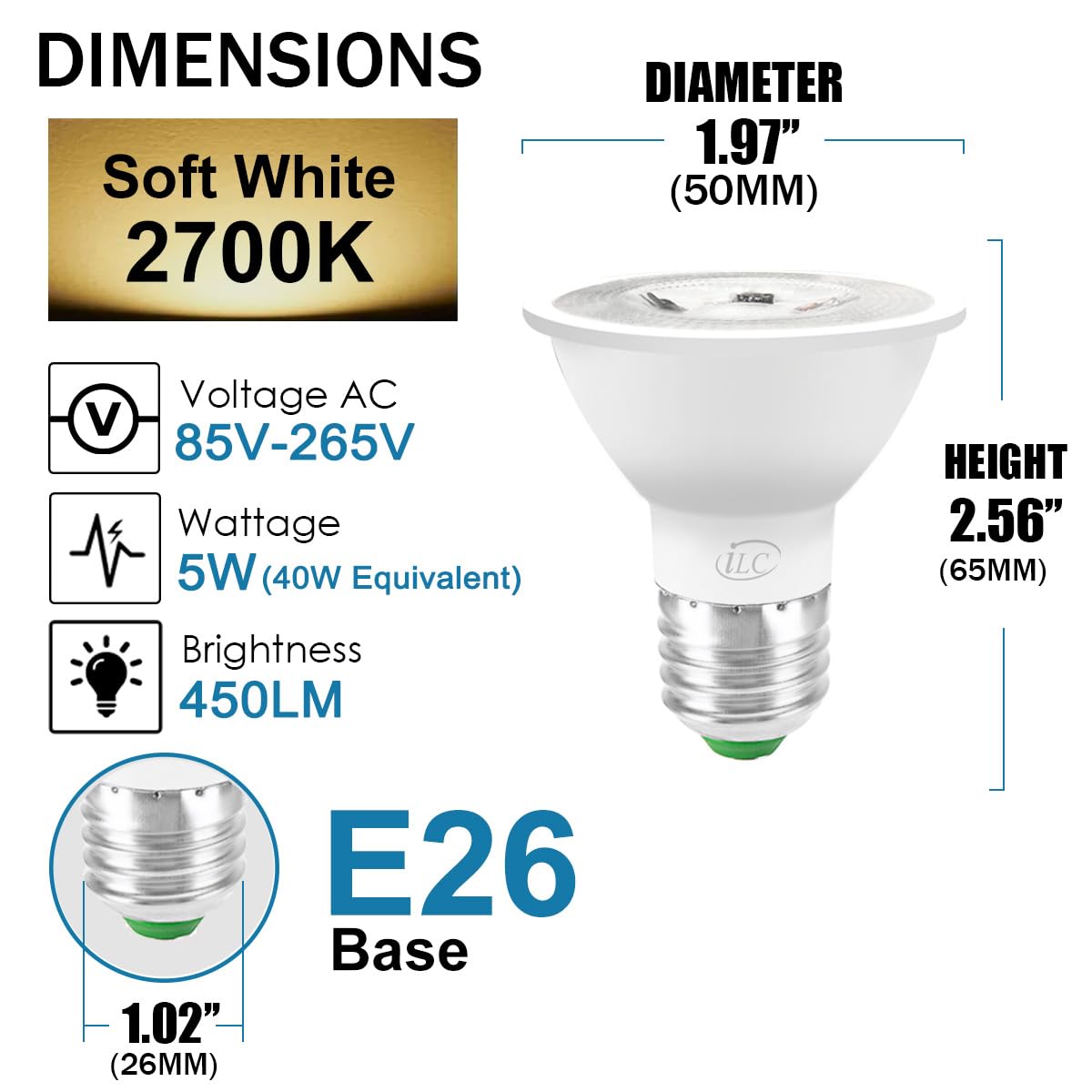 ILC Par16 LED Color Changing Bulbs – 40W Equivalent, 12 Colors, 45° Beam, Dimmable RGB, Remote, Pack of 4