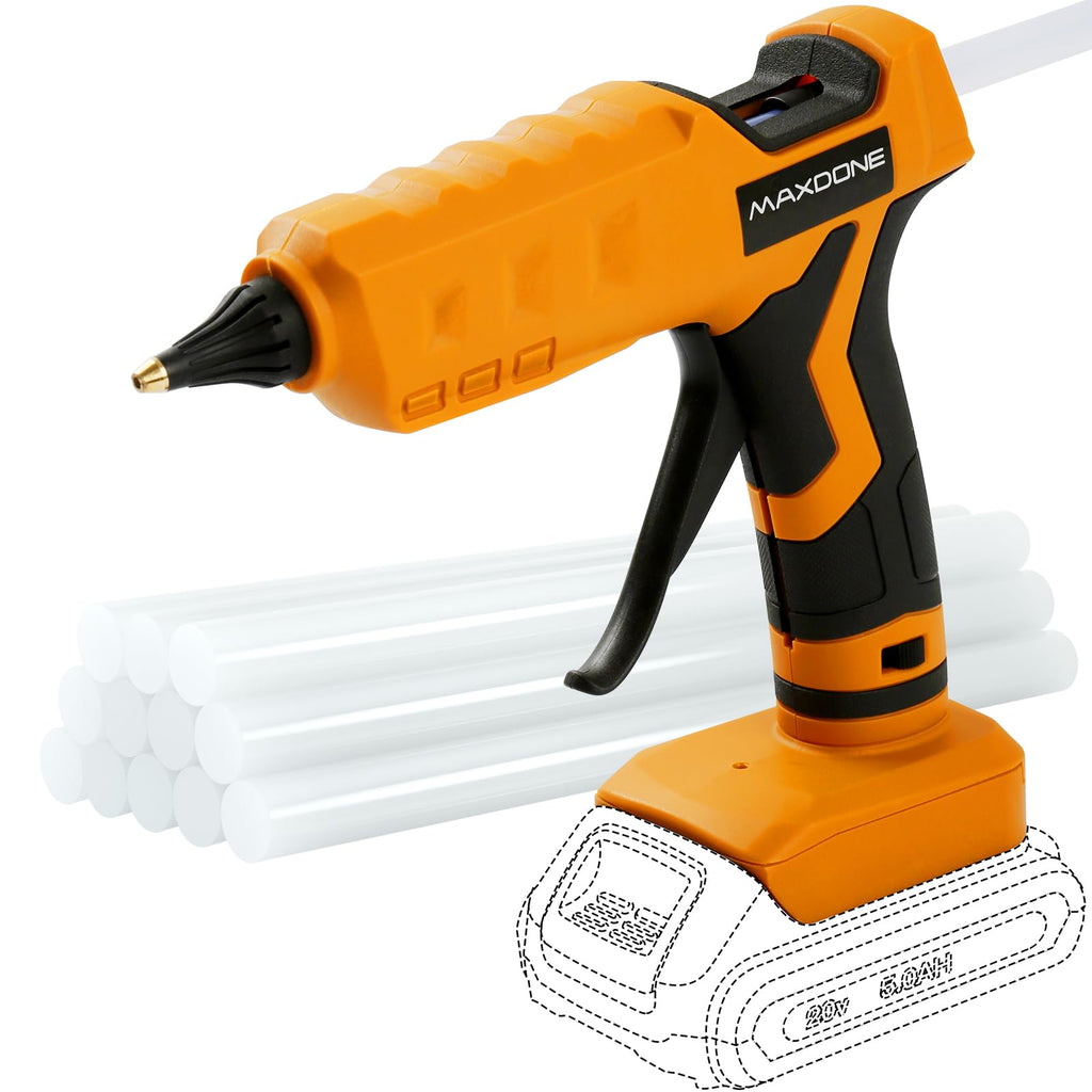 MAXDONE 100W Cordless Glue Gun for DeWalt 20V MAX Battery — Wireless, Full-Size Kit with 12 Glue Sticks