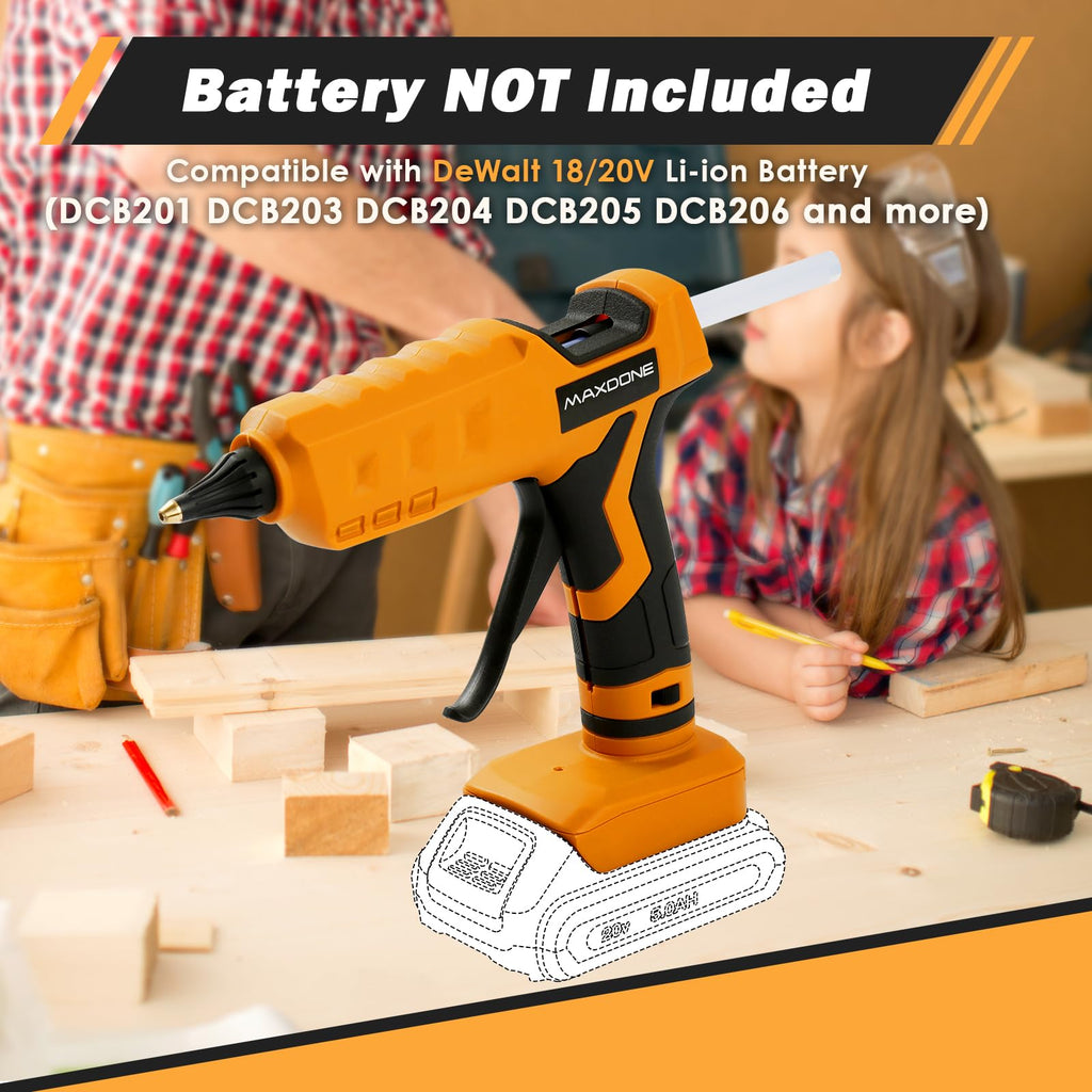 MAXDONE 100W Cordless Glue Gun for DeWalt 20V MAX Battery — Wireless, Full-Size Kit with 12 Glue Sticks