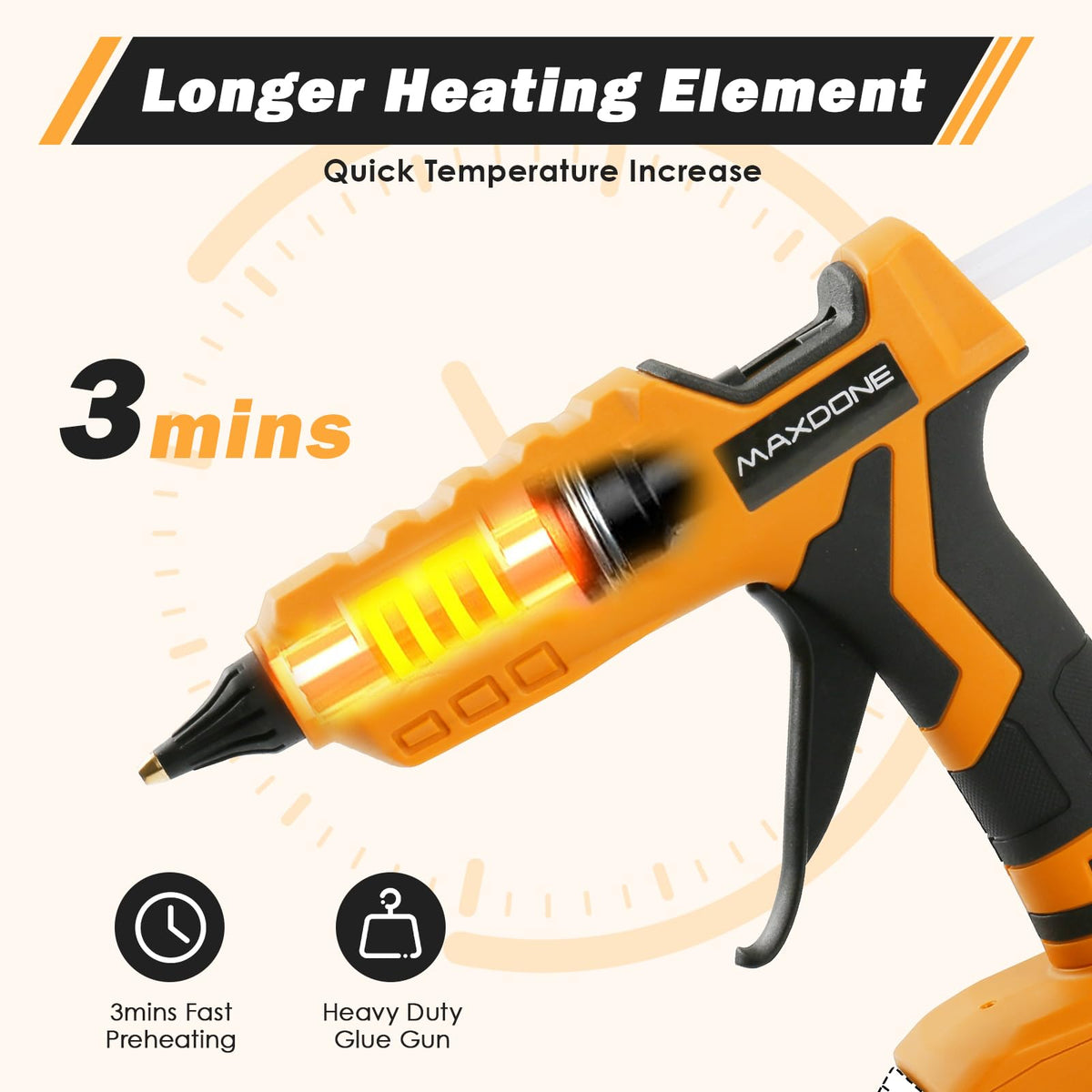 MAXDONE 100W Cordless Glue Gun for DeWalt 20V MAX Battery — Wireless, Full-Size Kit with 12 Glue Sticks