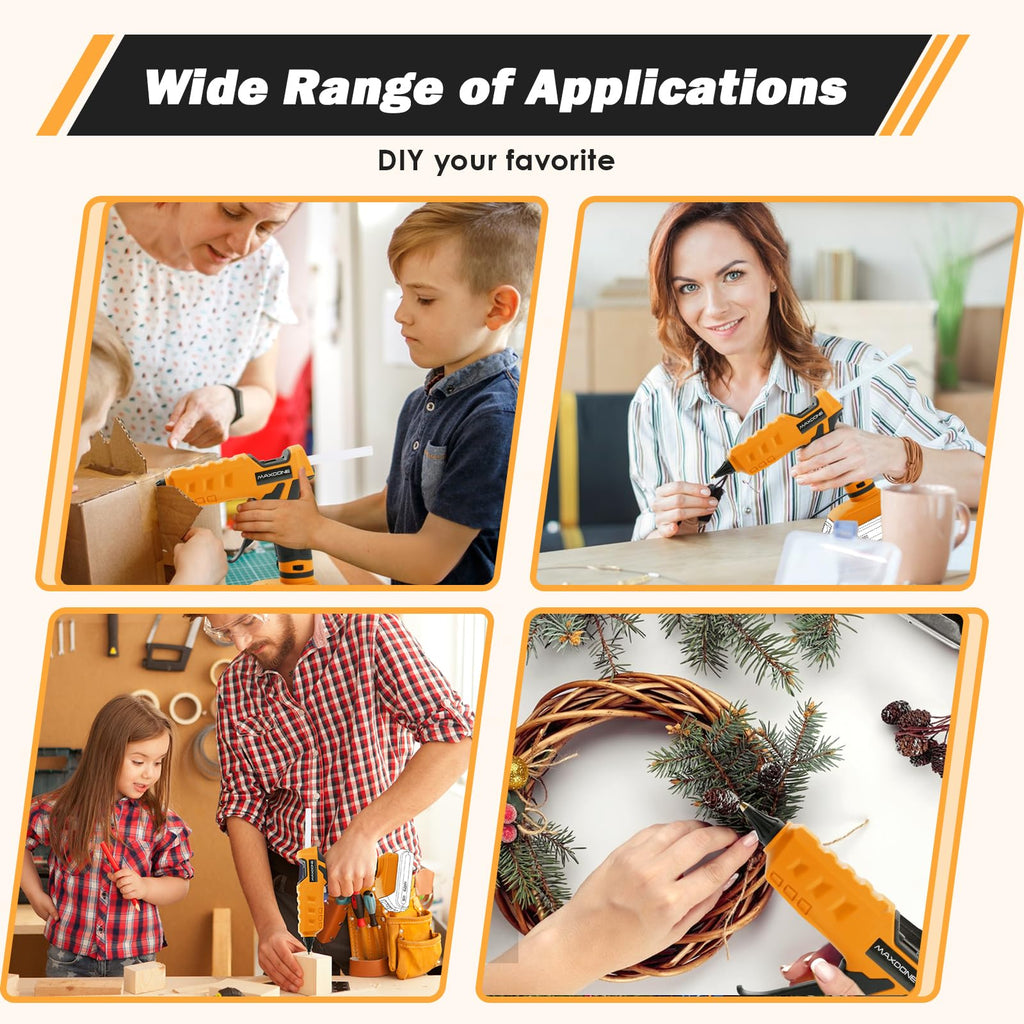 MAXDONE 100W Cordless Glue Gun for DeWalt 20V MAX Battery — Wireless, Full-Size Kit with 12 Glue Sticks