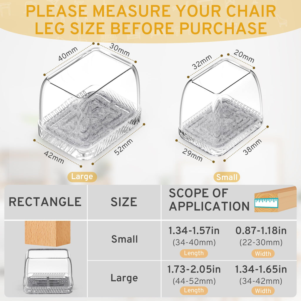 INDEMO 24PCS Rectangular Chair Leg Protectors – Non-Slip Silicone Floor Sliders for Hardwood Floors