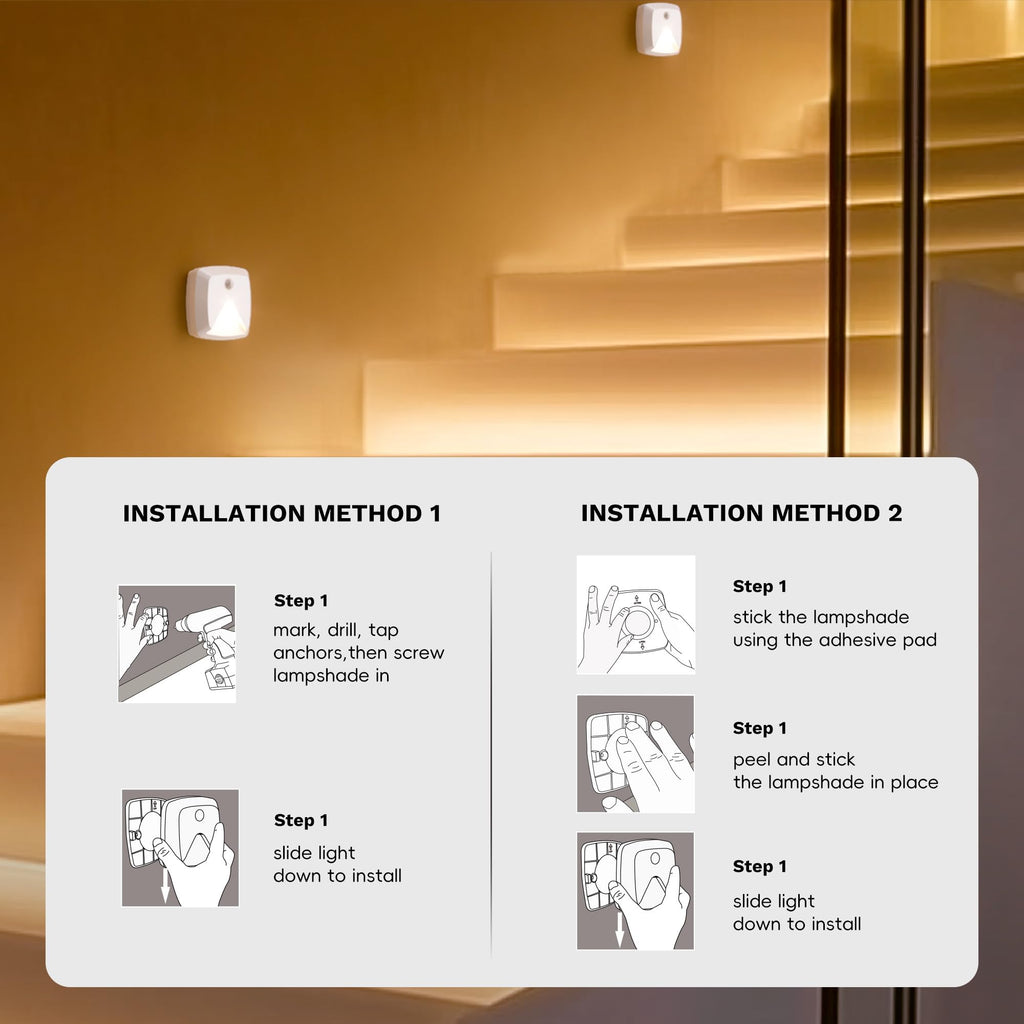innofox 6-Pack Motion Sensor Lights – Stick-On Warm White LED Night Lights for Stairs & Hallways