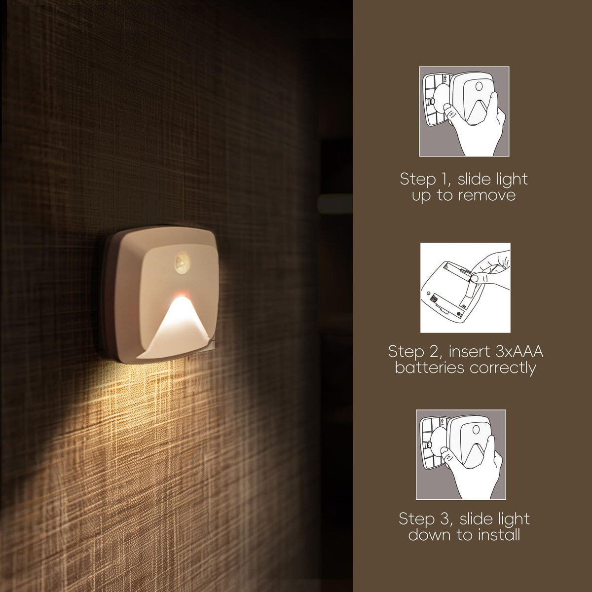 innofox 6-Pack Motion Sensor Lights – Stick-On Warm White LED Night Lights for Stairs & Hallways