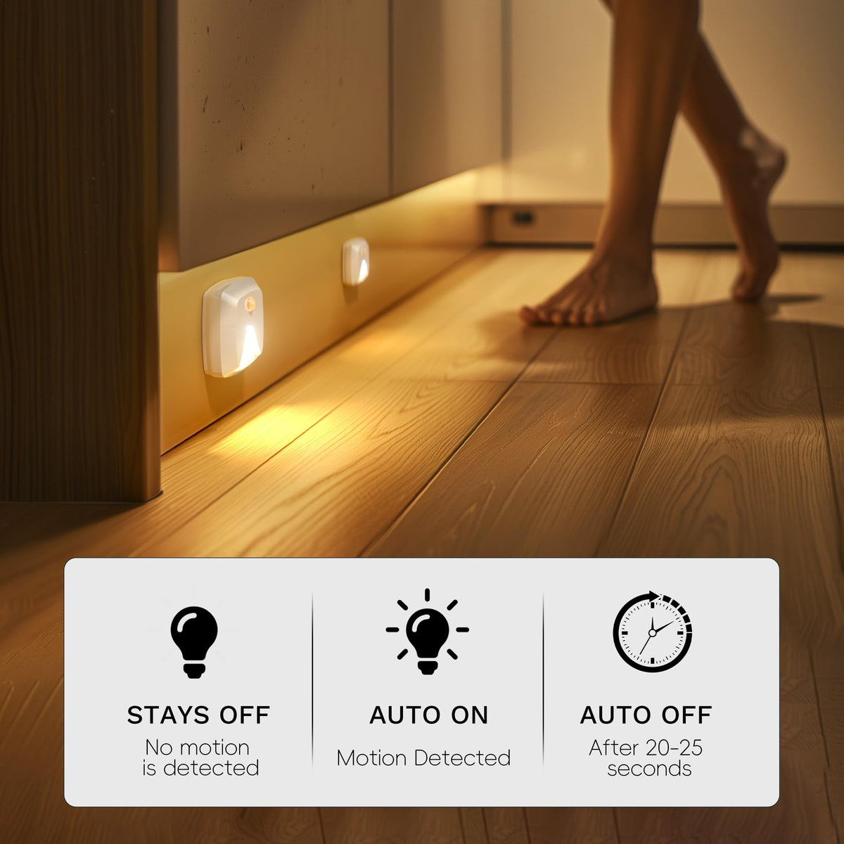 innofox 6-Pack Motion Sensor Lights – Stick-On Warm White LED Night Lights for Stairs & Hallways