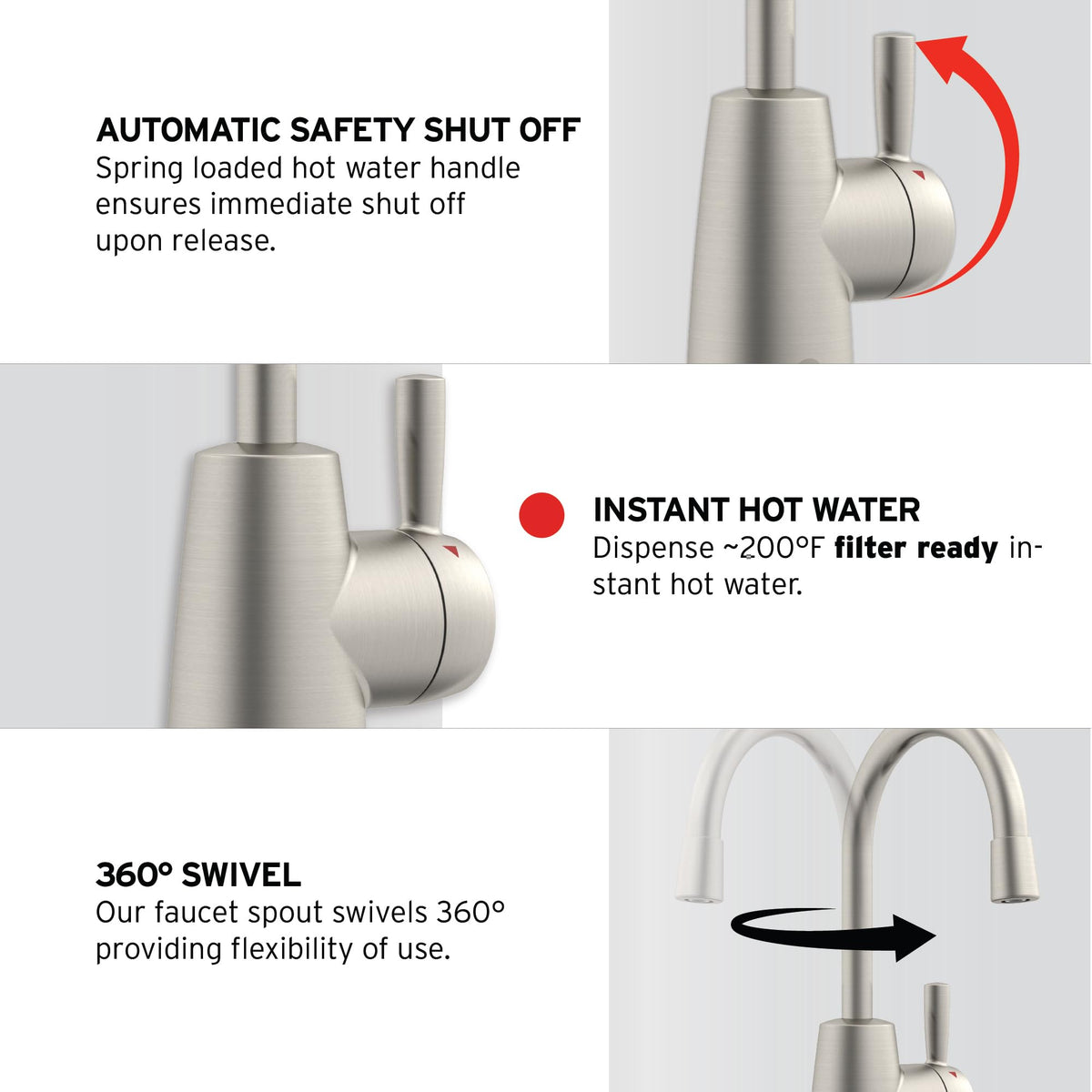 InSinkErator HOT250 Instant Hot Water Dispenser – Satin Nickel, 2/3-Gallon Tank