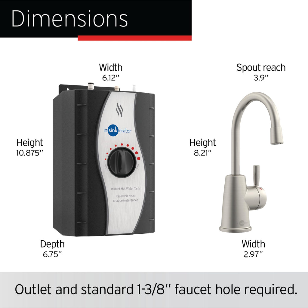 InSinkErator HOT250 Instant Hot Water Dispenser – Satin Nickel, 2/3-Gallon Tank
