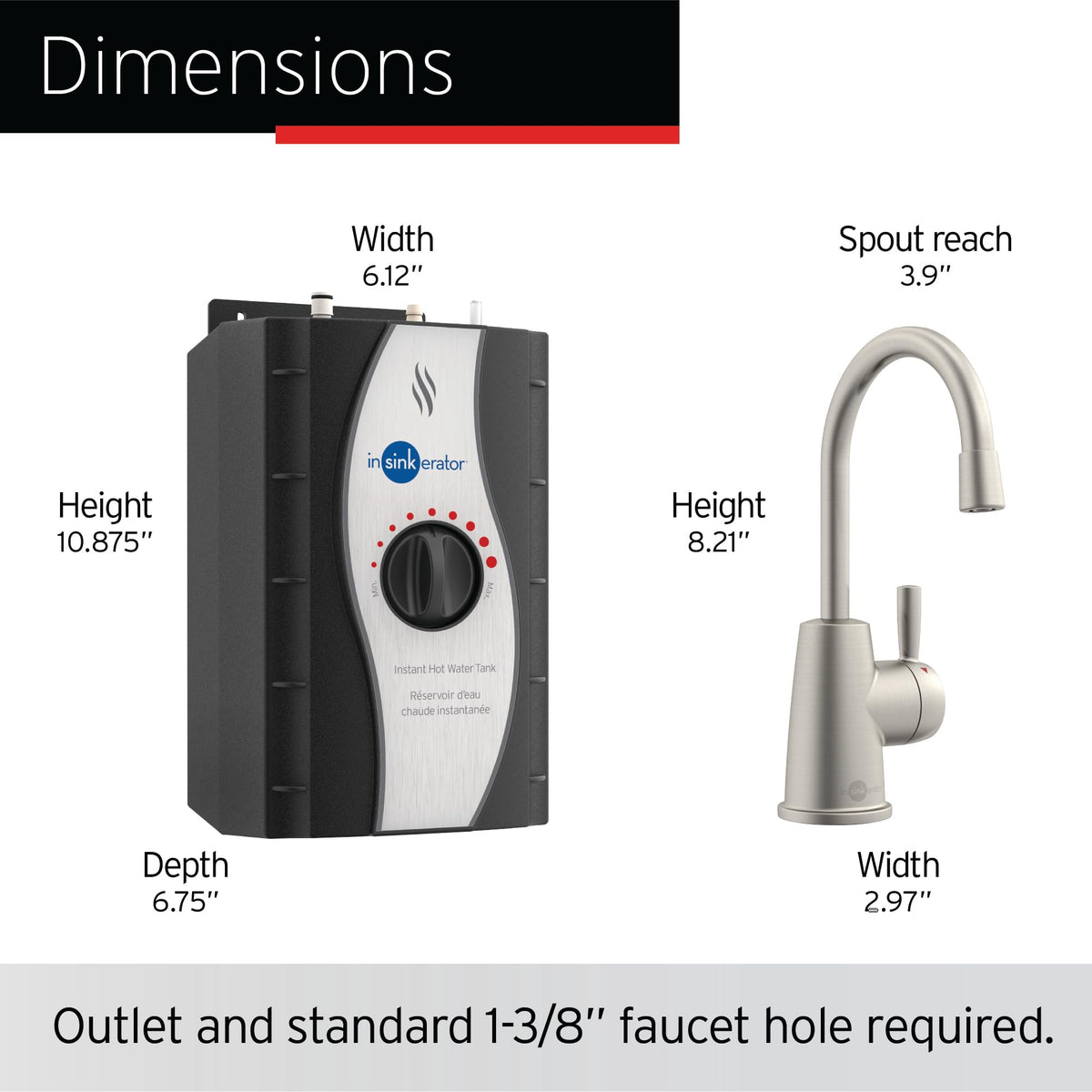 InSinkErator HOT250 Instant Hot Water Dispenser – Satin Nickel, 2/3-Gallon Tank