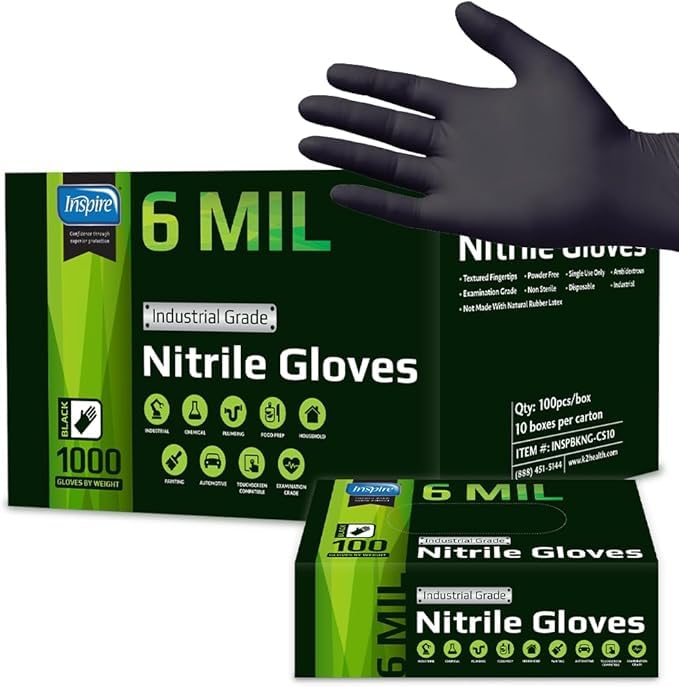 Inspire Black Nitrile Gloves – Heavy Duty 6 Mil | Medical, Lab, Industrial, Disposable