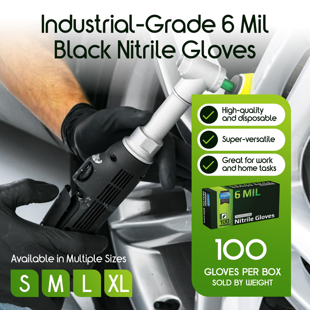 Inspire Black Nitrile Gloves – Heavy Duty 6 Mil, Chemical Resistant, Disposable
