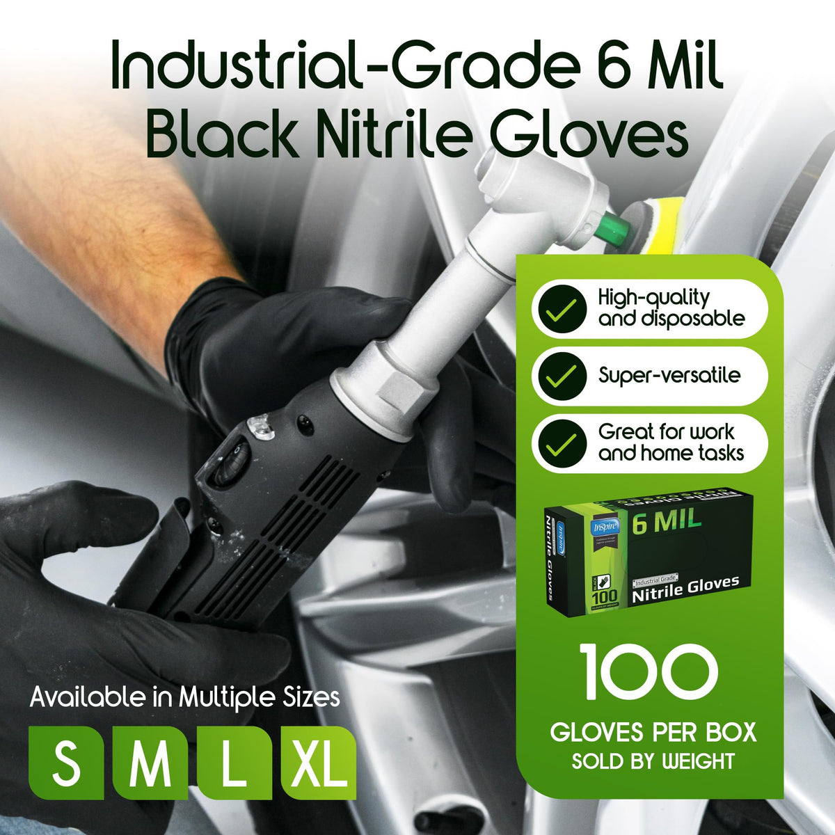 Inspire Black Nitrile Gloves – Heavy Duty 6 Mil, Chemical Resistant, Disposable