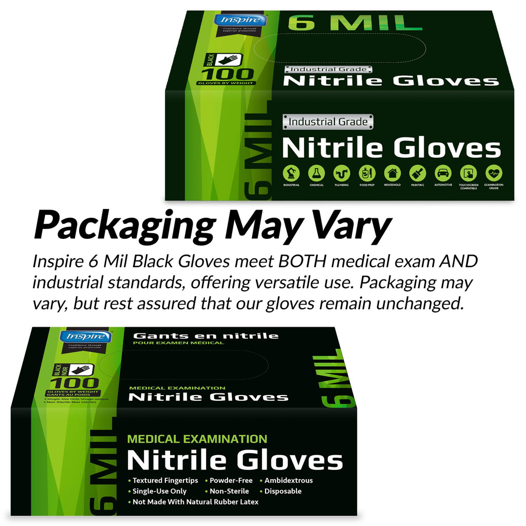Inspire Black Nitrile Gloves – Heavy Duty 6 Mil | Medical, Lab, Industrial, Disposable
