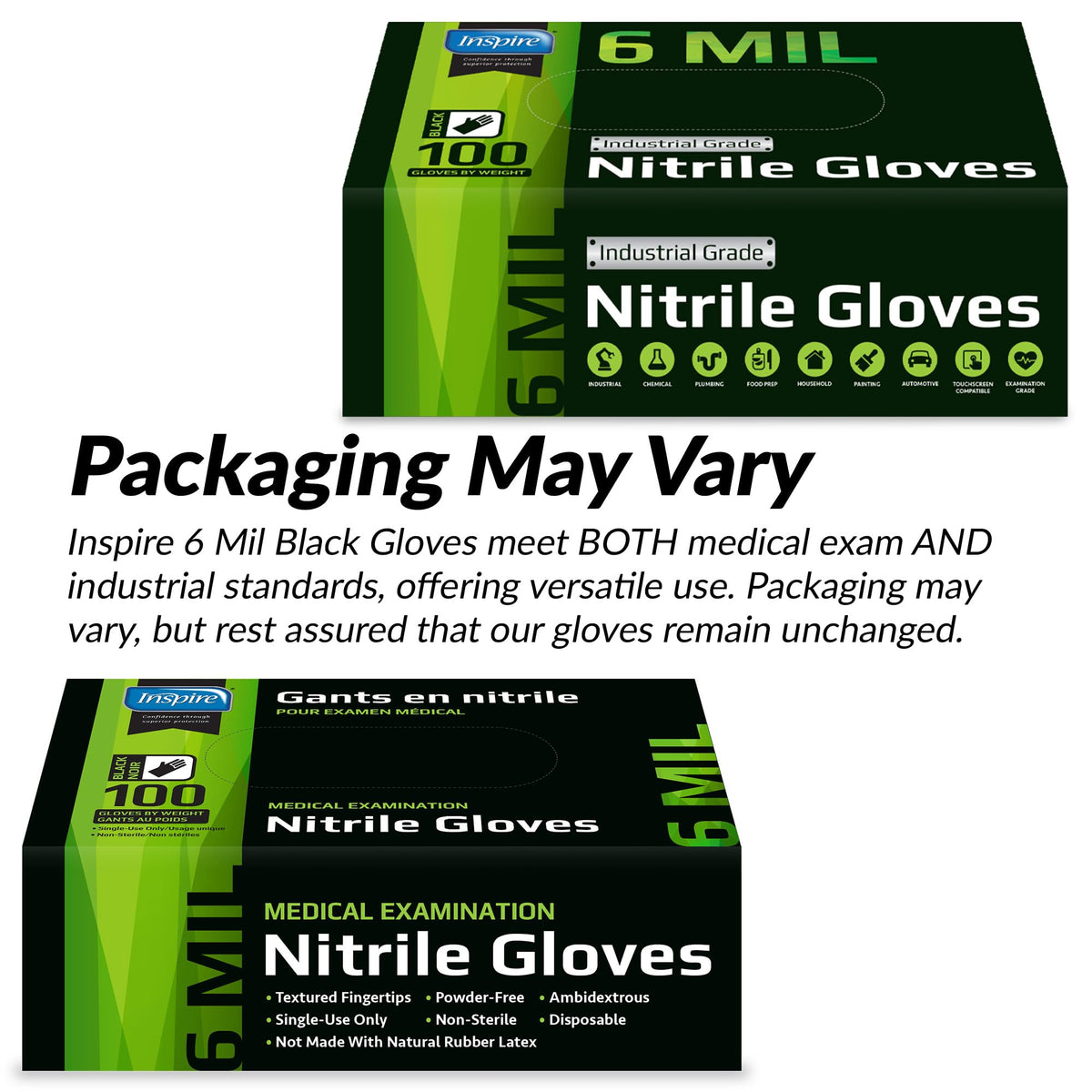 Inspire Black Nitrile Gloves – Heavy Duty 6 Mil | Medical, Lab, Industrial, Disposable