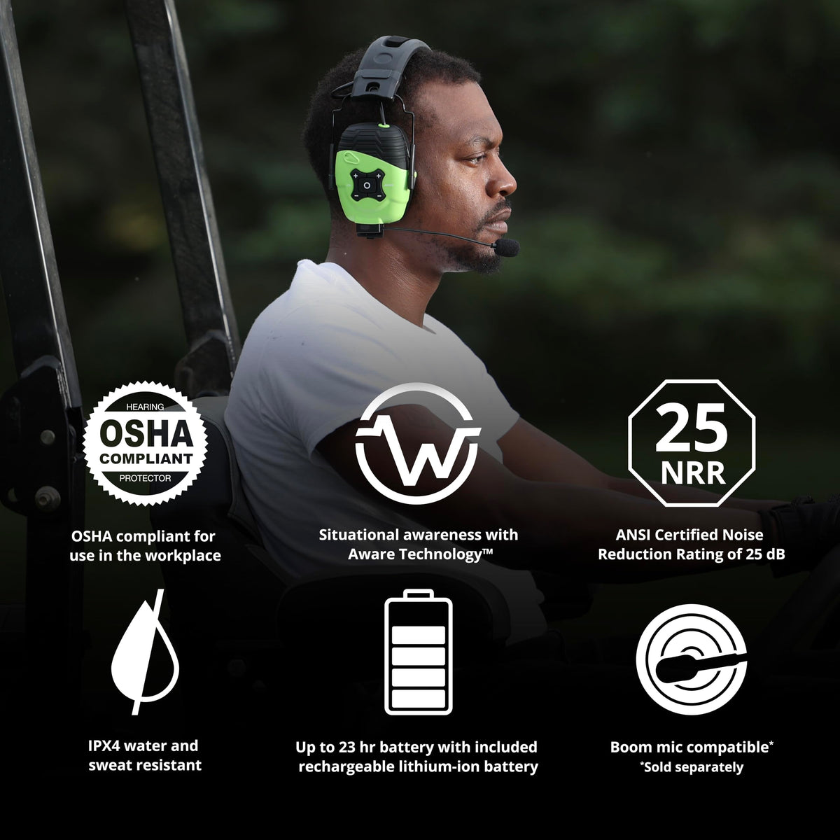 ISOtunes LINK Bluetooth Earmuffs with Aware Technology – 25 dB NRR for Work & Mowing