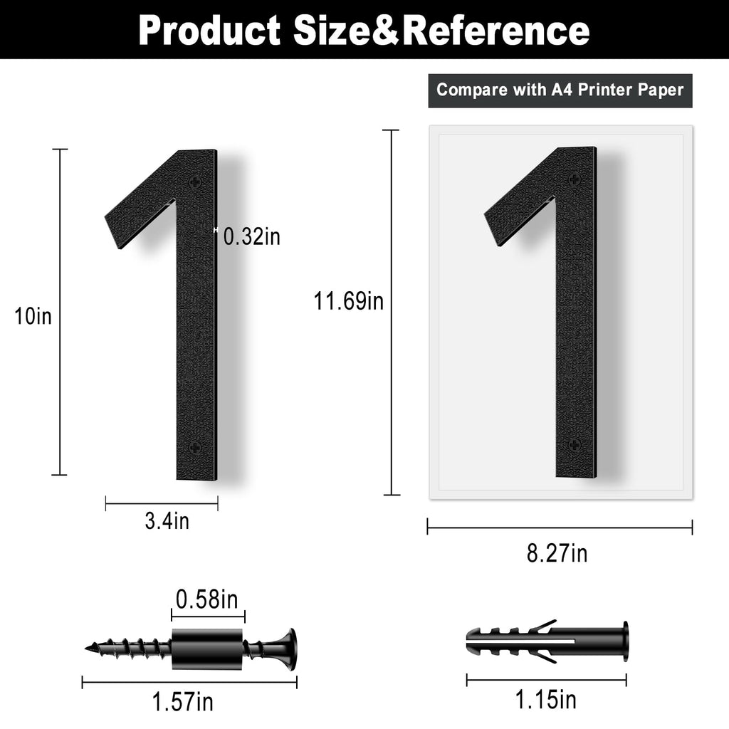 IVERRA 10 Inch Black House Numbers – Large Outdoor Address Numbers with Modern 3D Shadow