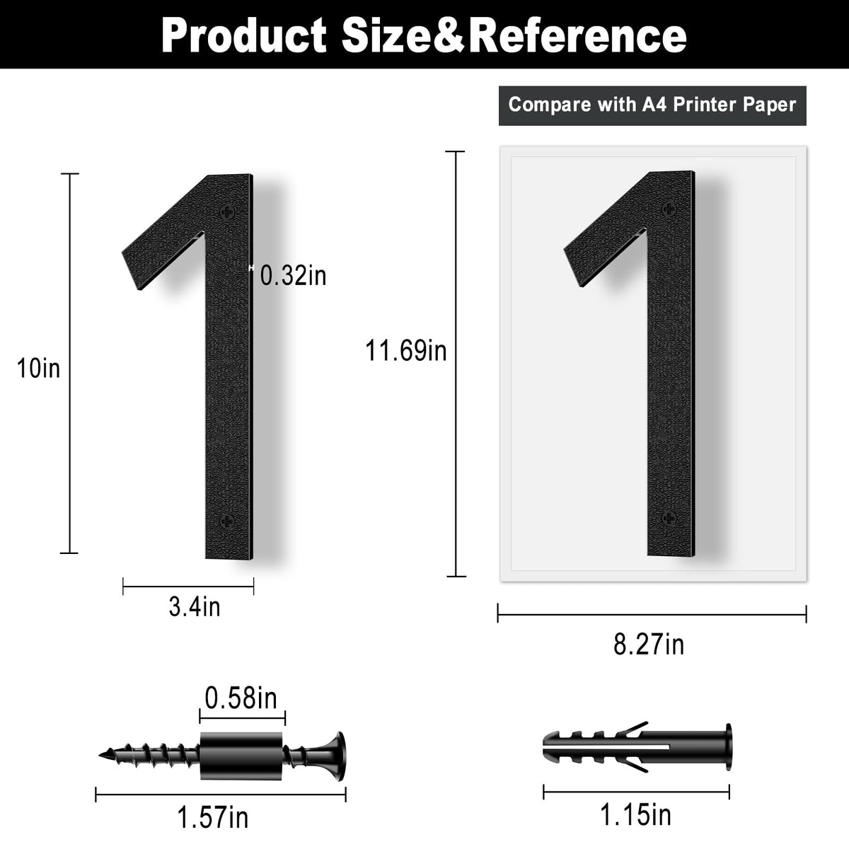 IVERRA 10 Inch Black House Numbers – Large Outdoor Address Numbers with Modern 3D Shadow