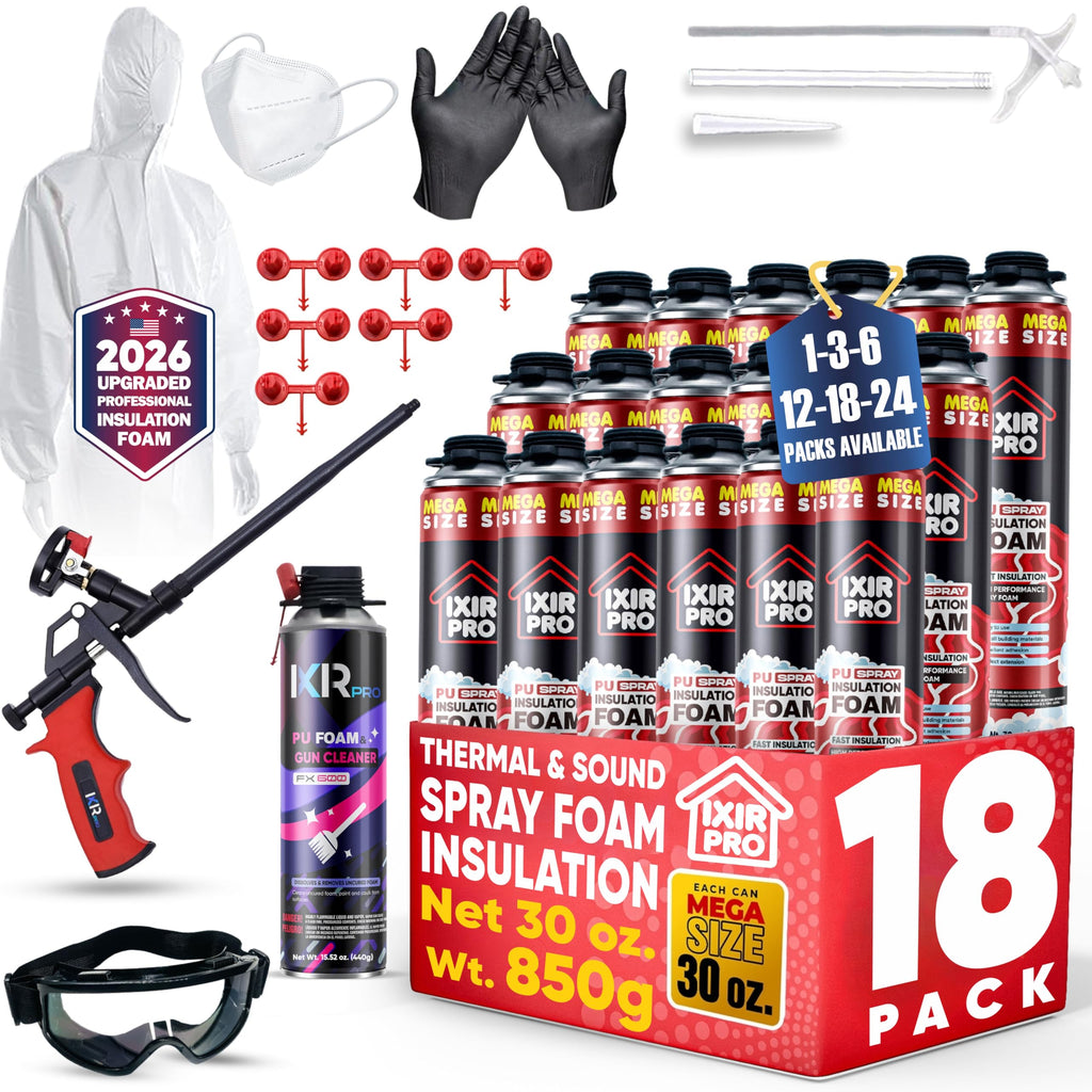 ixirpro Mega Size Spray Foam Kit – 18 x 30oz, 414 Board Feet, High-Density Closed-Cell Insulation