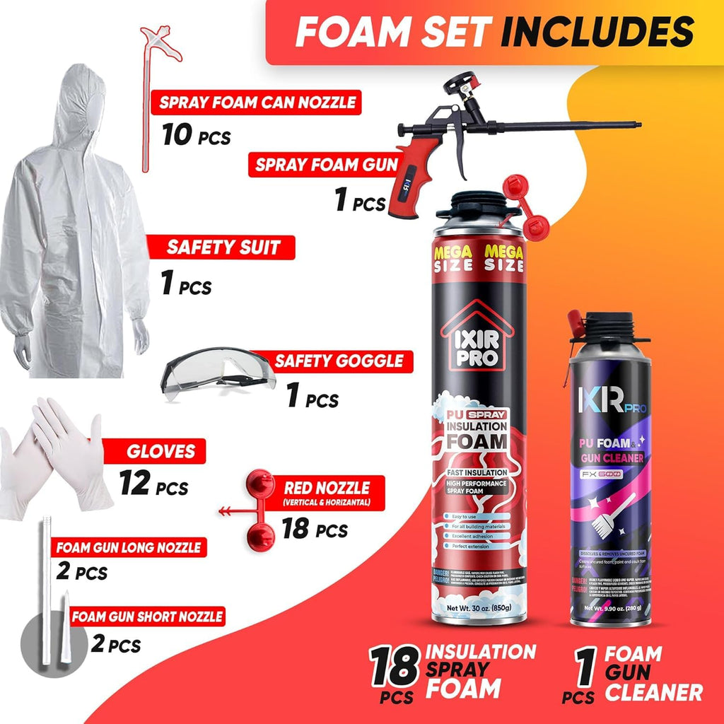 ixirpro Mega Size Spray Foam Kit – 18 x 30oz, 414 Board Feet, High-Density Closed-Cell Insulation