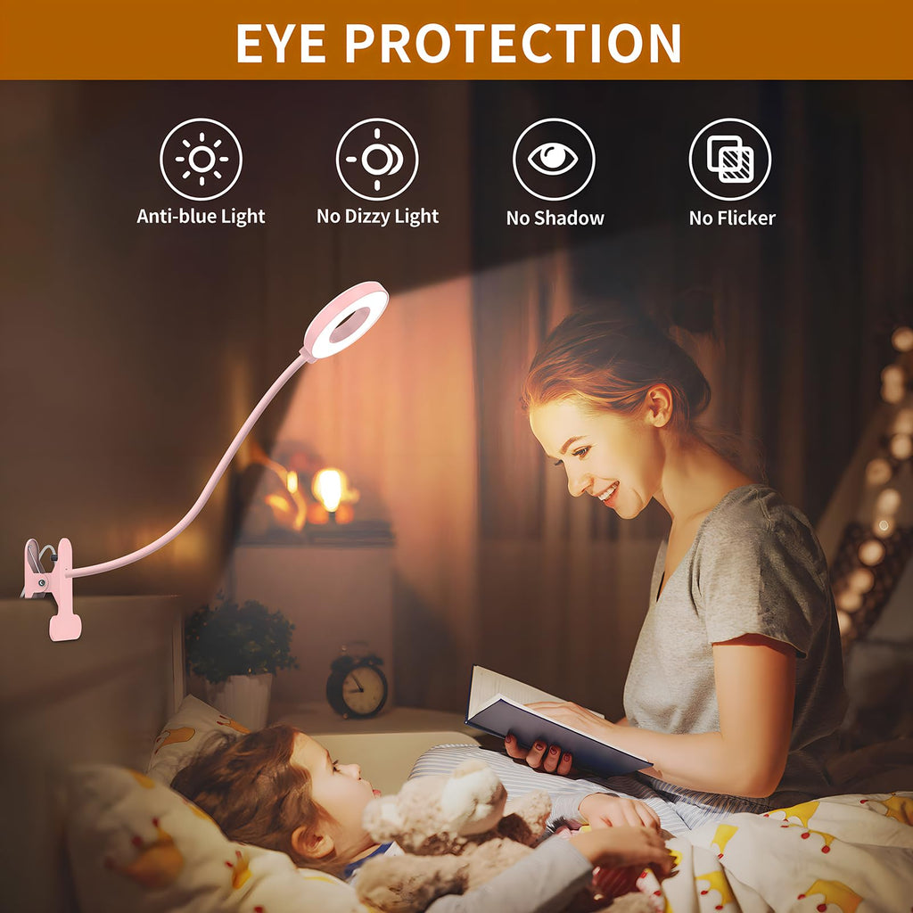 iZELL Desk Lamp Pink Clip-On – 3 Color Modes & 10 Brightness Levels