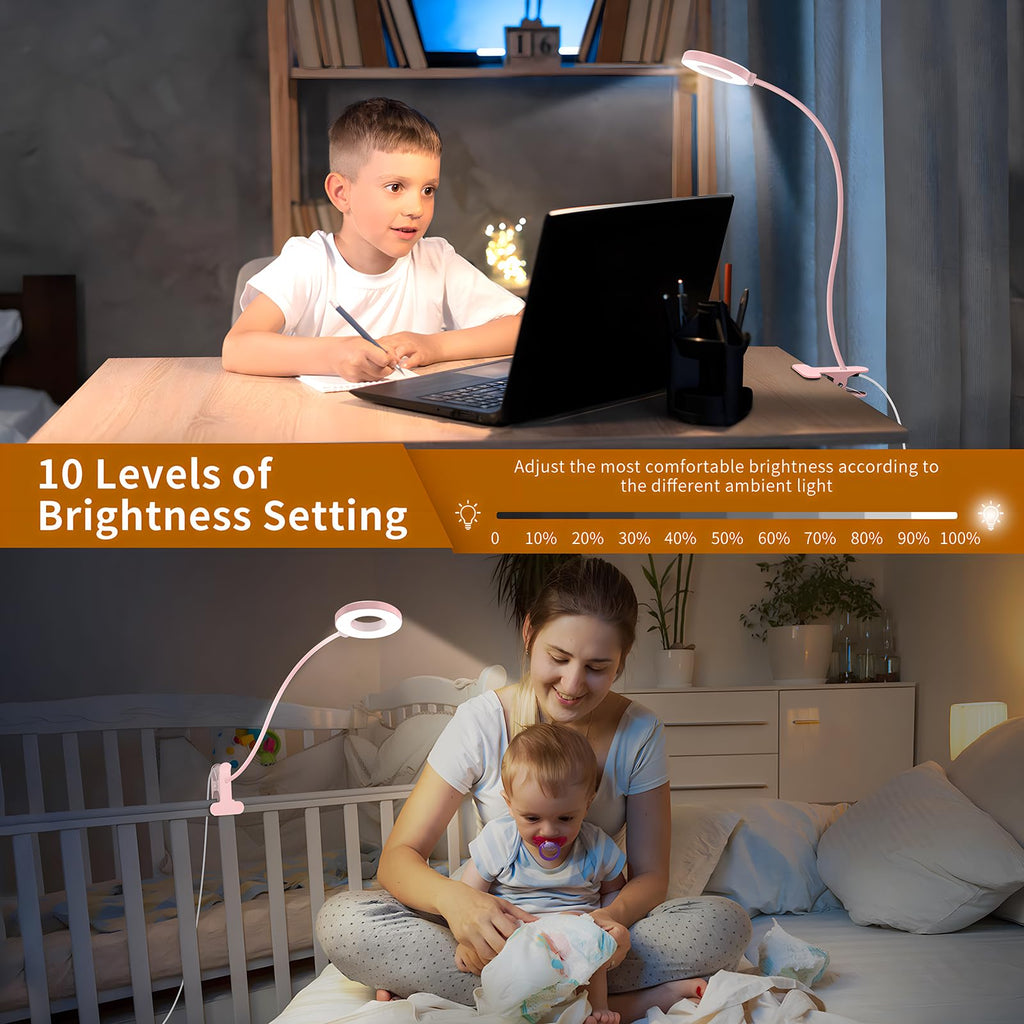 iZELL Desk Lamp Pink Clip-On – 3 Color Modes & 10 Brightness Levels