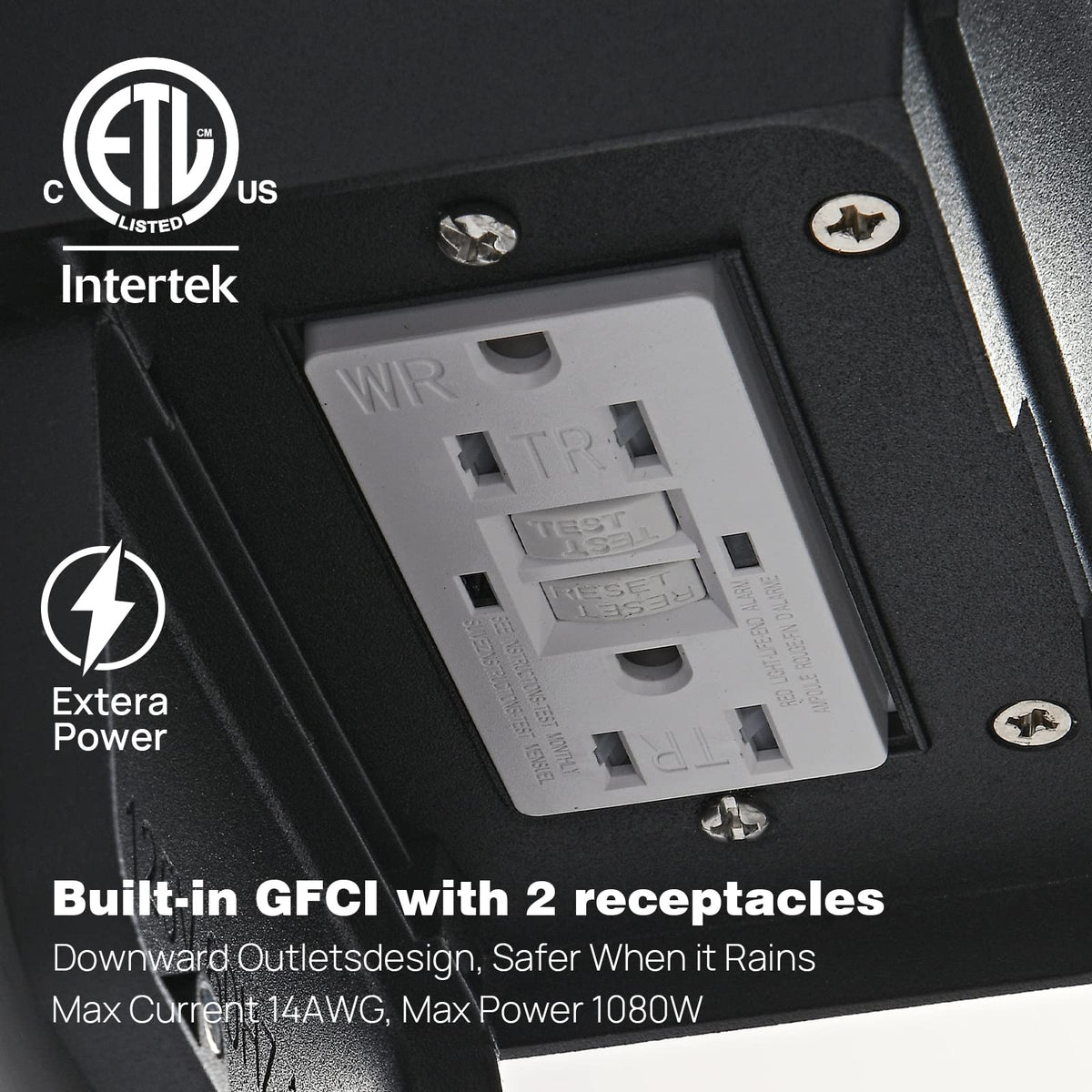 JOKAONOTL Porch Lights with GFCI Outlets — Dusk-to-Dawn, 2-Pack, Black