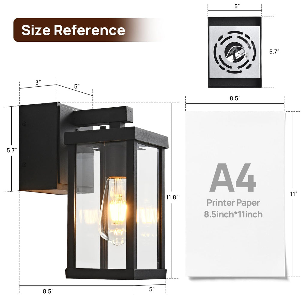 JOKAONOTL Porch Lights with GFCI Outlets — Dusk-to-Dawn, 2-Pack, Black