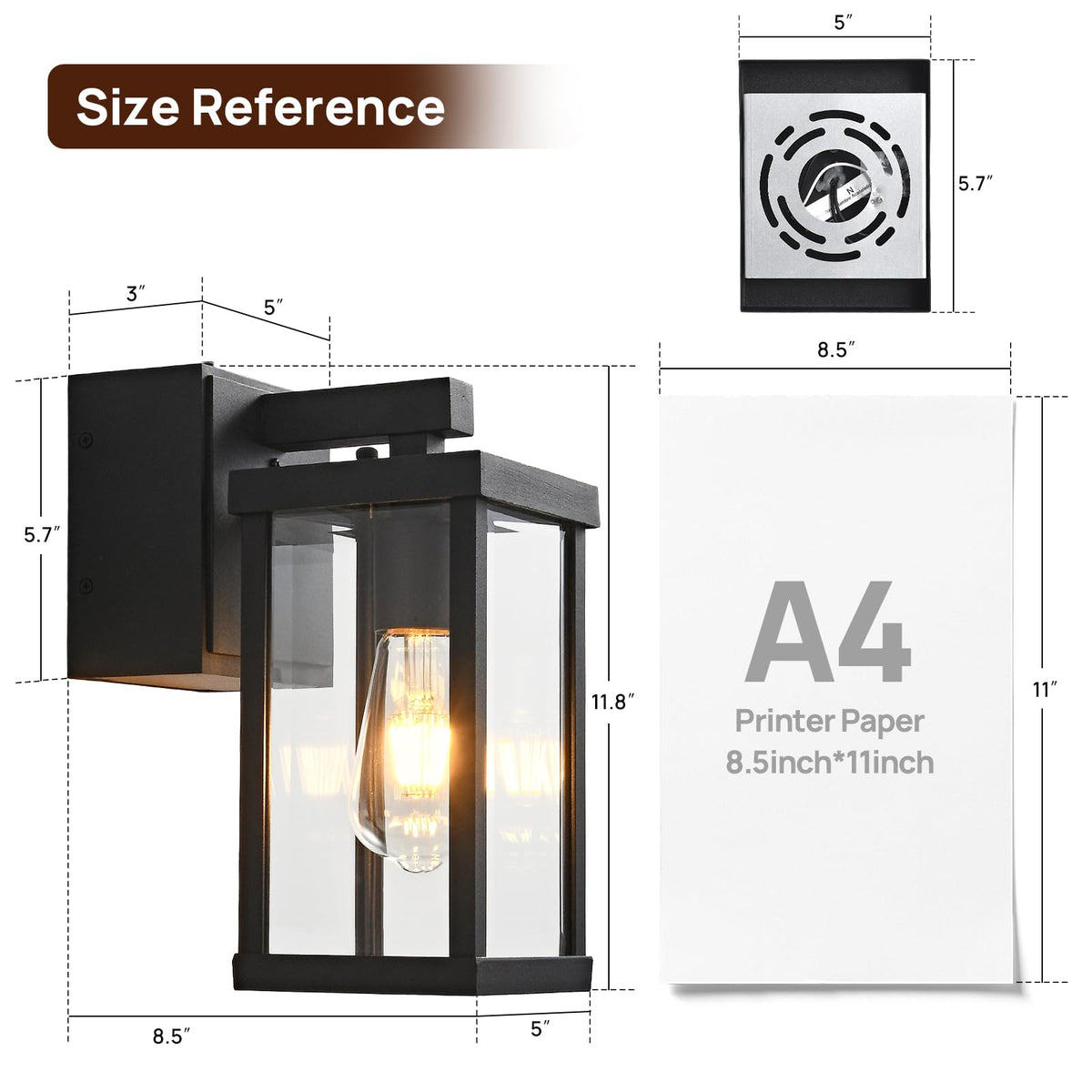 JOKAONOTL Porch Lights with GFCI Outlets — Dusk-to-Dawn, 2-Pack, Black