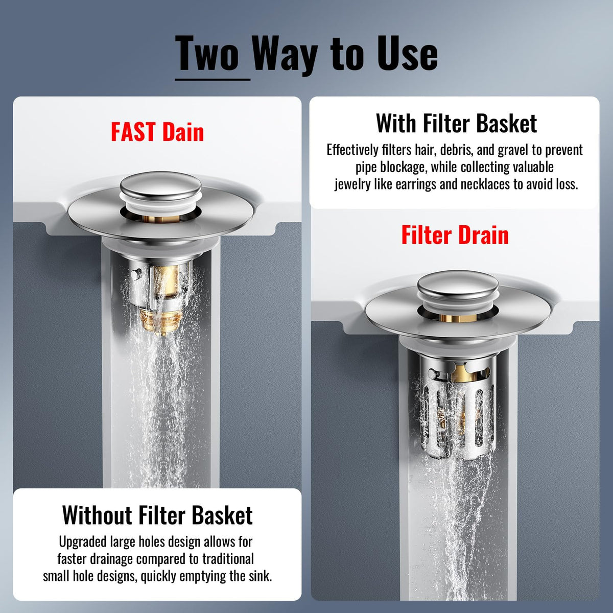 JOMSTHOME 5-in-1 Bathroom Sink Stopper – All-Metal Brass Core, Fits 1.1–2.36 in Drains