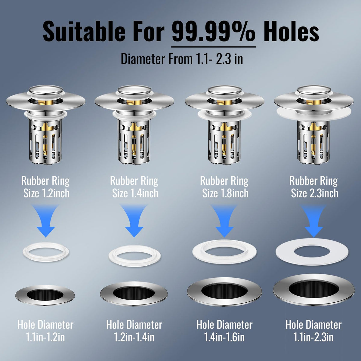 JOMSTHOME 5-in-1 Bathroom Sink Stopper – All-Metal Brass Core, Fits 1.1–2.36 in Drains