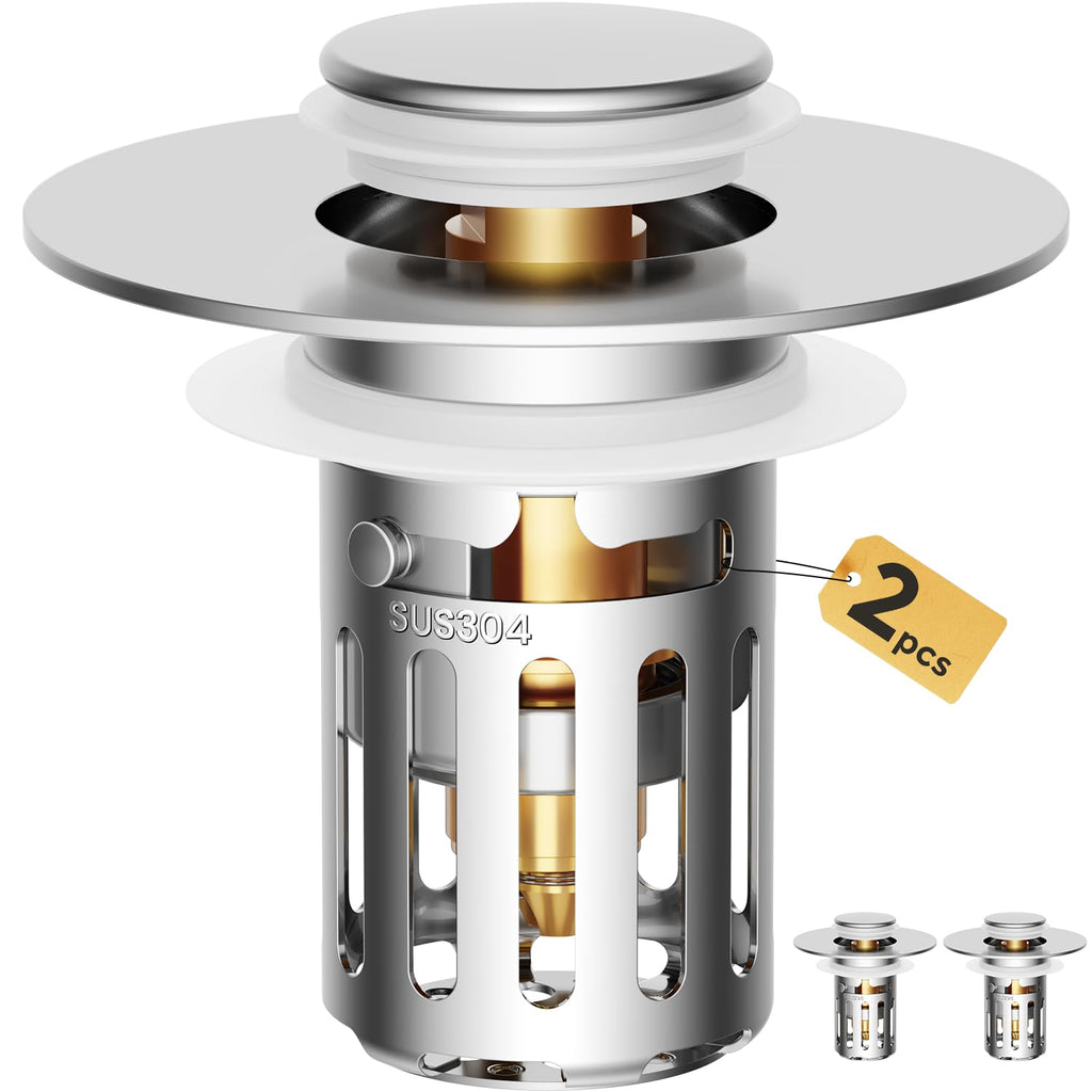 JOMSTHOME 5-in-1 Bathroom Sink Stopper – All-Metal Brass Core, Fits 1.1–2.36 in Drains