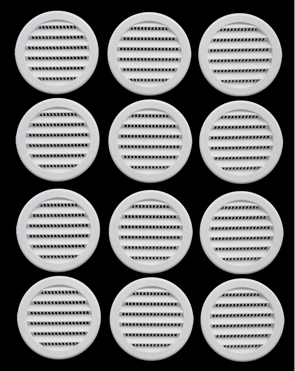 JSP Manufacturing 3-Inch Round Plastic Louver Soffit Air Vent White | Reptile Screen Grille Cover (12 Pack)