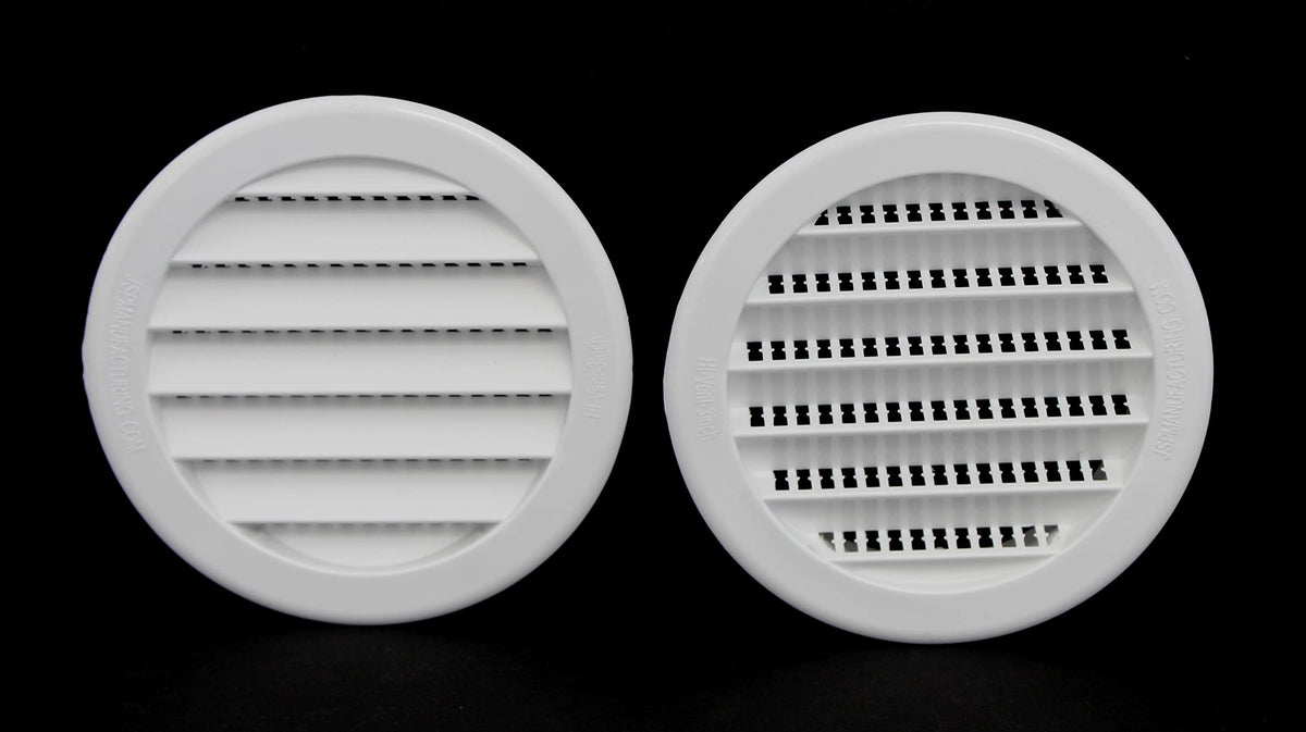JSP Manufacturing 3-Inch Round Plastic Louver Soffit Air Vent White | Reptile Screen Grille Cover (12 Pack)