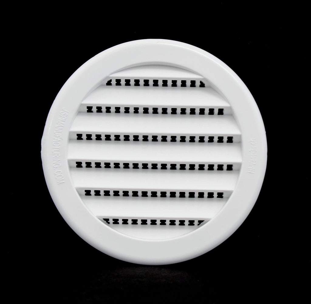 JSP Manufacturing 3-Inch Round Plastic Louver Soffit Air Vent White | Reptile Screen Grille Cover (12 Pack)