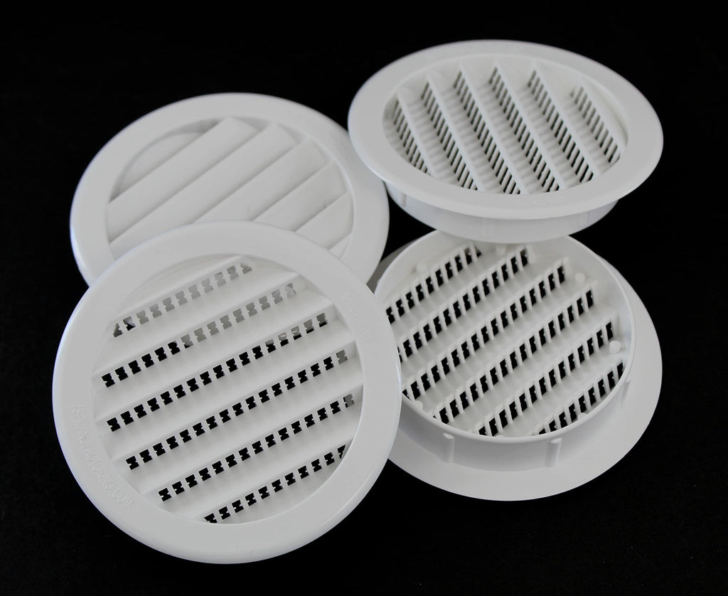 JSP Manufacturing 3-Inch Round Plastic Louver Soffit Air Vent White | Reptile Screen Grille Cover (12 Pack)