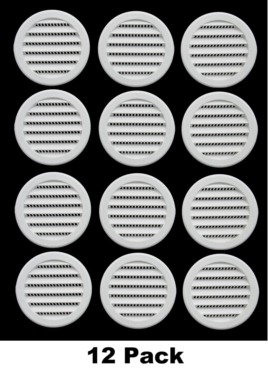 JSP Manufacturing 3-Inch Round Plastic Louver Soffit Air Vent White | Reptile Screen Grille Cover (12 Pack)