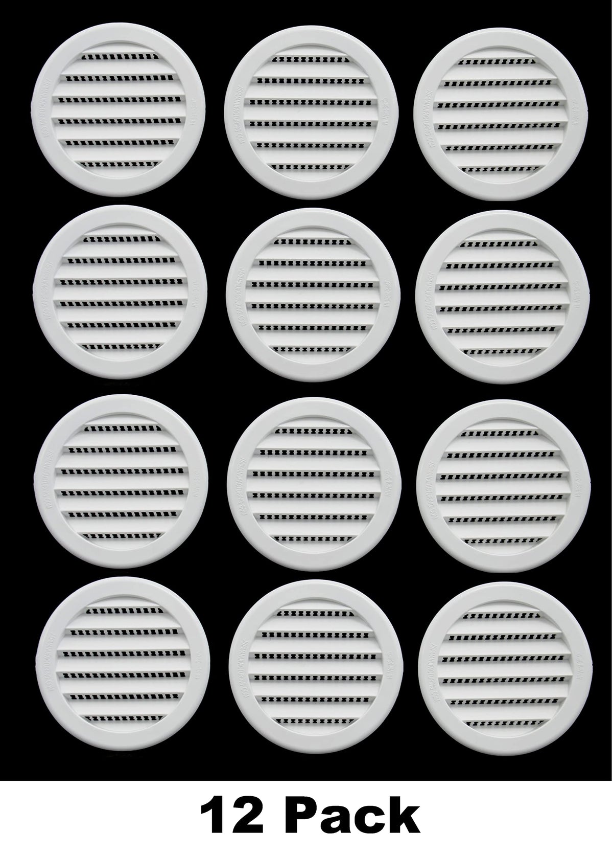JSP Manufacturing 3-Inch Round Plastic Louver Soffit Air Vent White | Reptile Screen Grille Cover (12 Pack)