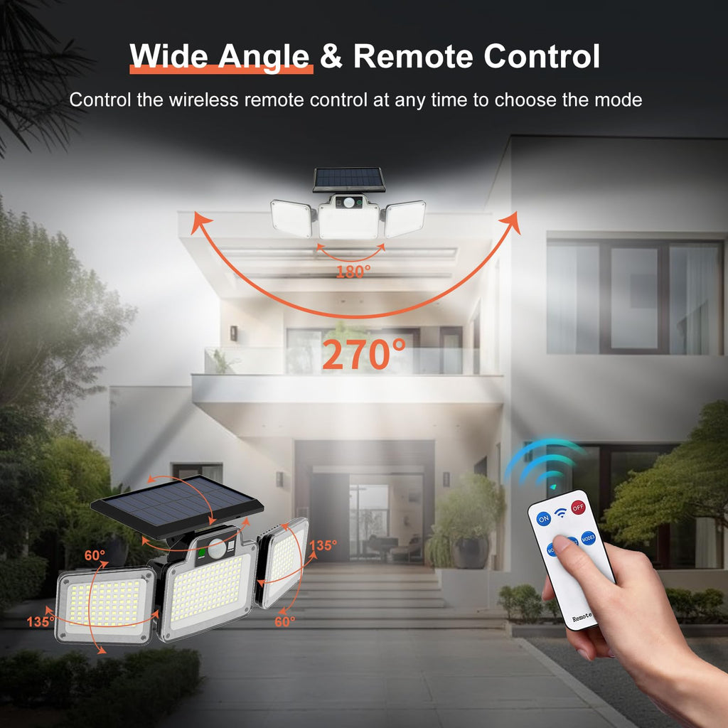 JumJam 280 LED Solar Flood Lights – 2 Pack, Remote Control, Motion Sensor, Waterproof Outdoor Security