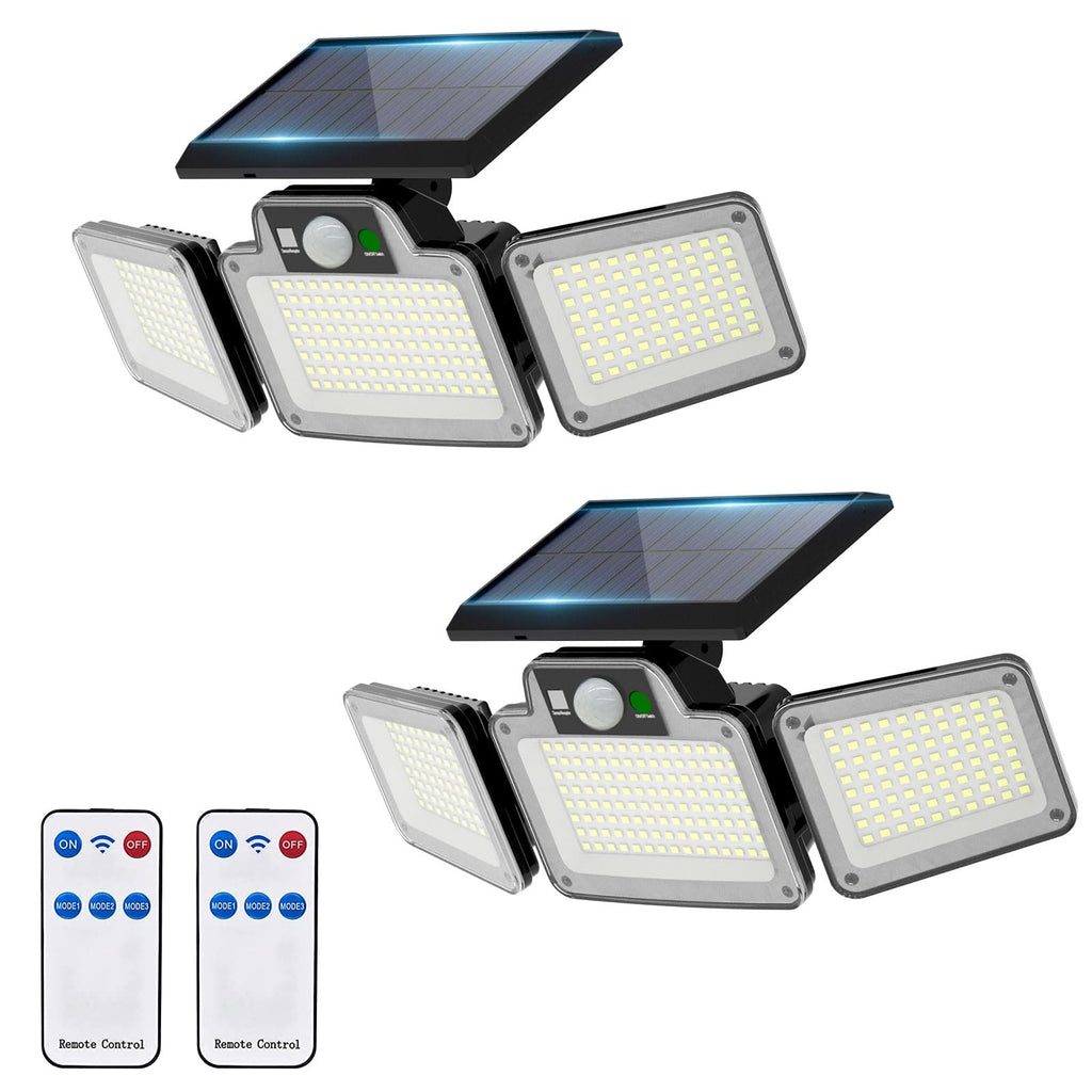 JumJam 280 LED Solar Flood Lights – 2 Pack, Remote Control, Motion Sensor, Waterproof Outdoor Security