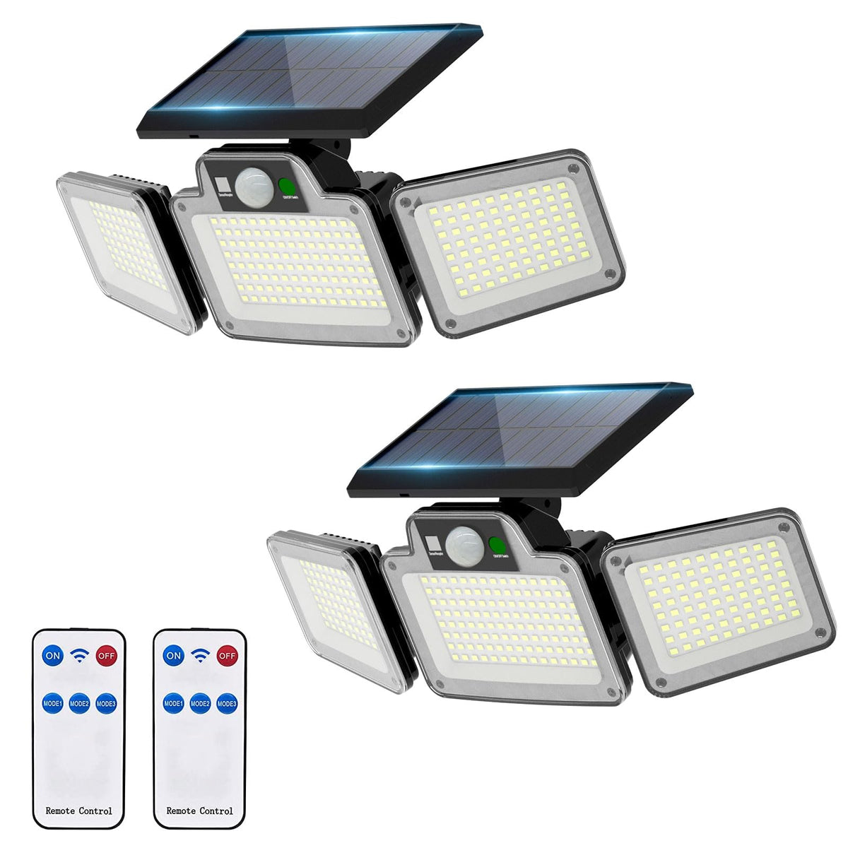JumJam 280 LED Solar Flood Lights – 2 Pack, Remote Control, Motion Sensor, Waterproof Outdoor Security