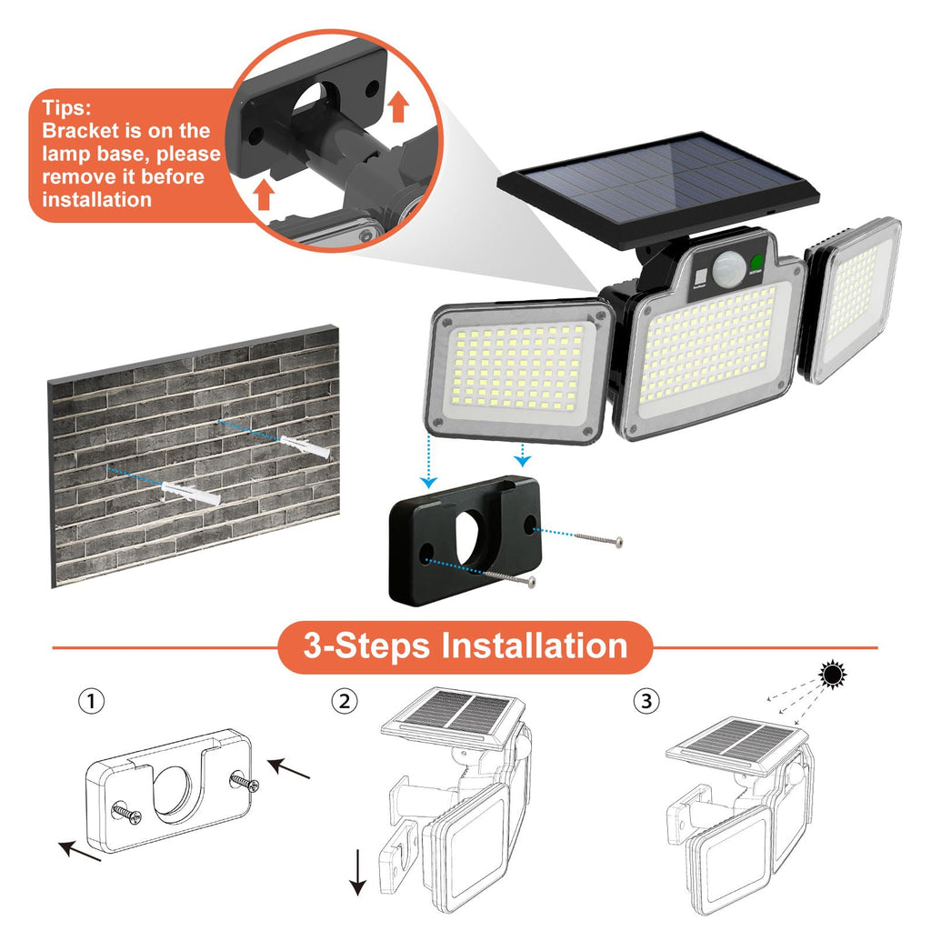 JumJam 280 LED Solar Flood Lights – 2 Pack, Remote Control, Motion Sensor, Waterproof Outdoor Security