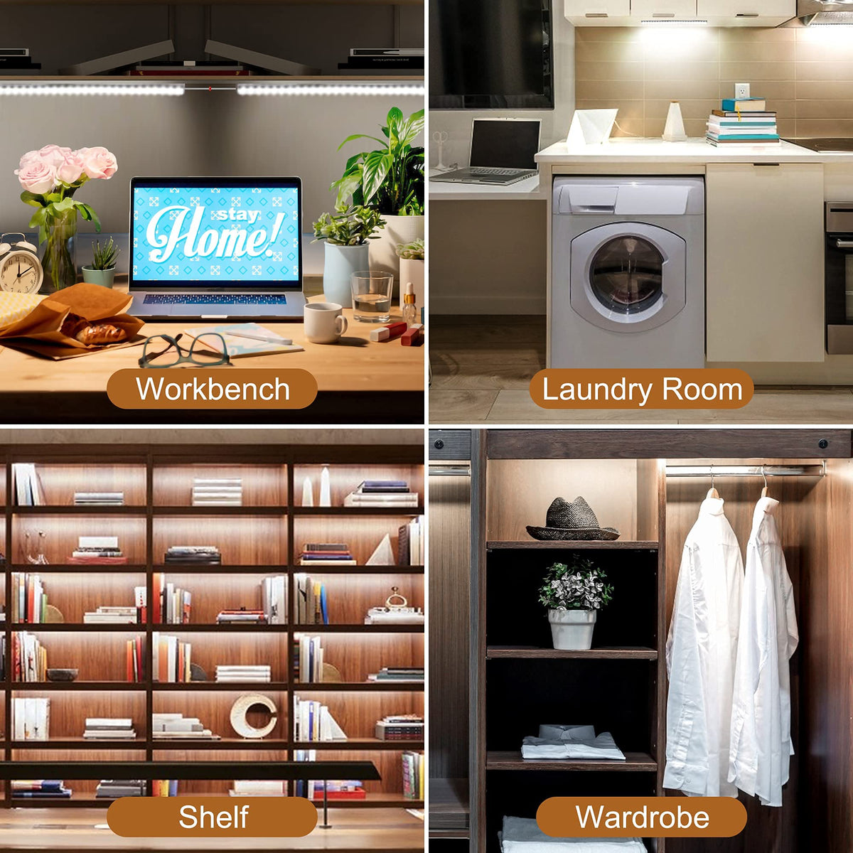 JUSJUBR Plug-in Under-Cabinet Lighting — 2x12-Inch Dimmable USB LED Light Bars, 6000K