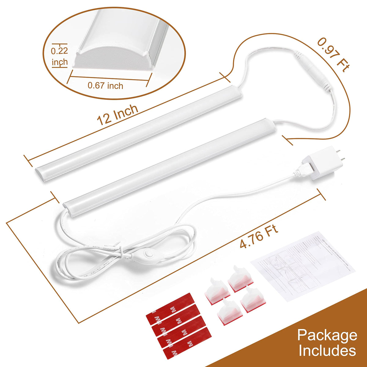 JUSJUBR Plug-in Under-Cabinet Lighting — 2x12-Inch Dimmable USB LED Light Bars, 6000K