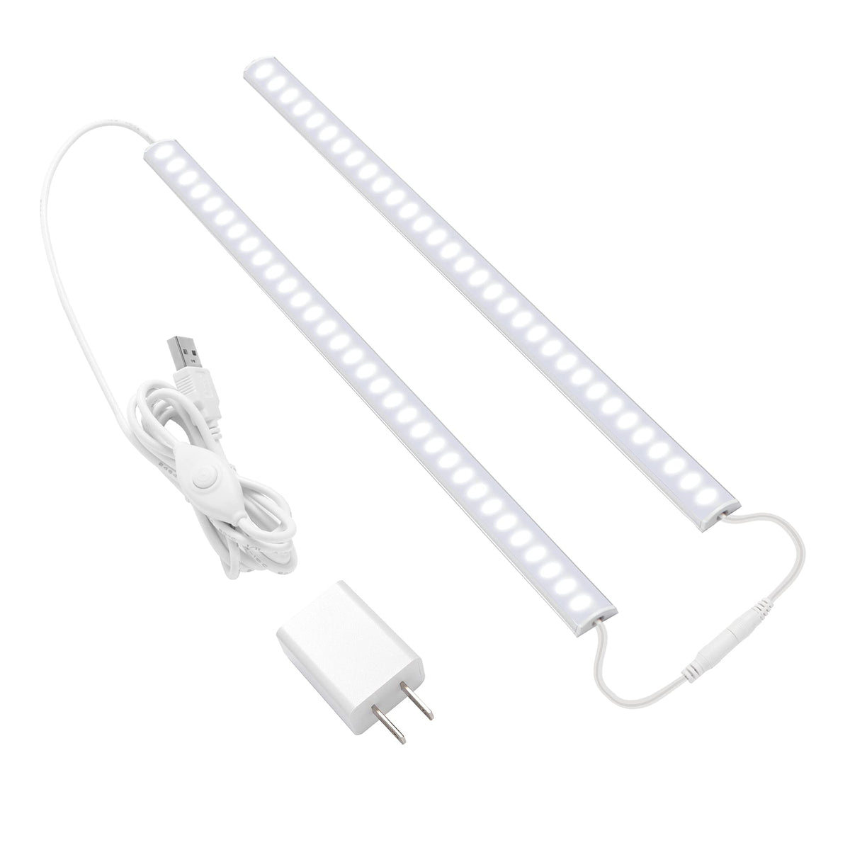 JUSJUBR Plug-in Under-Cabinet Lighting — 2x12-Inch Dimmable USB LED Light Bars, 6000K