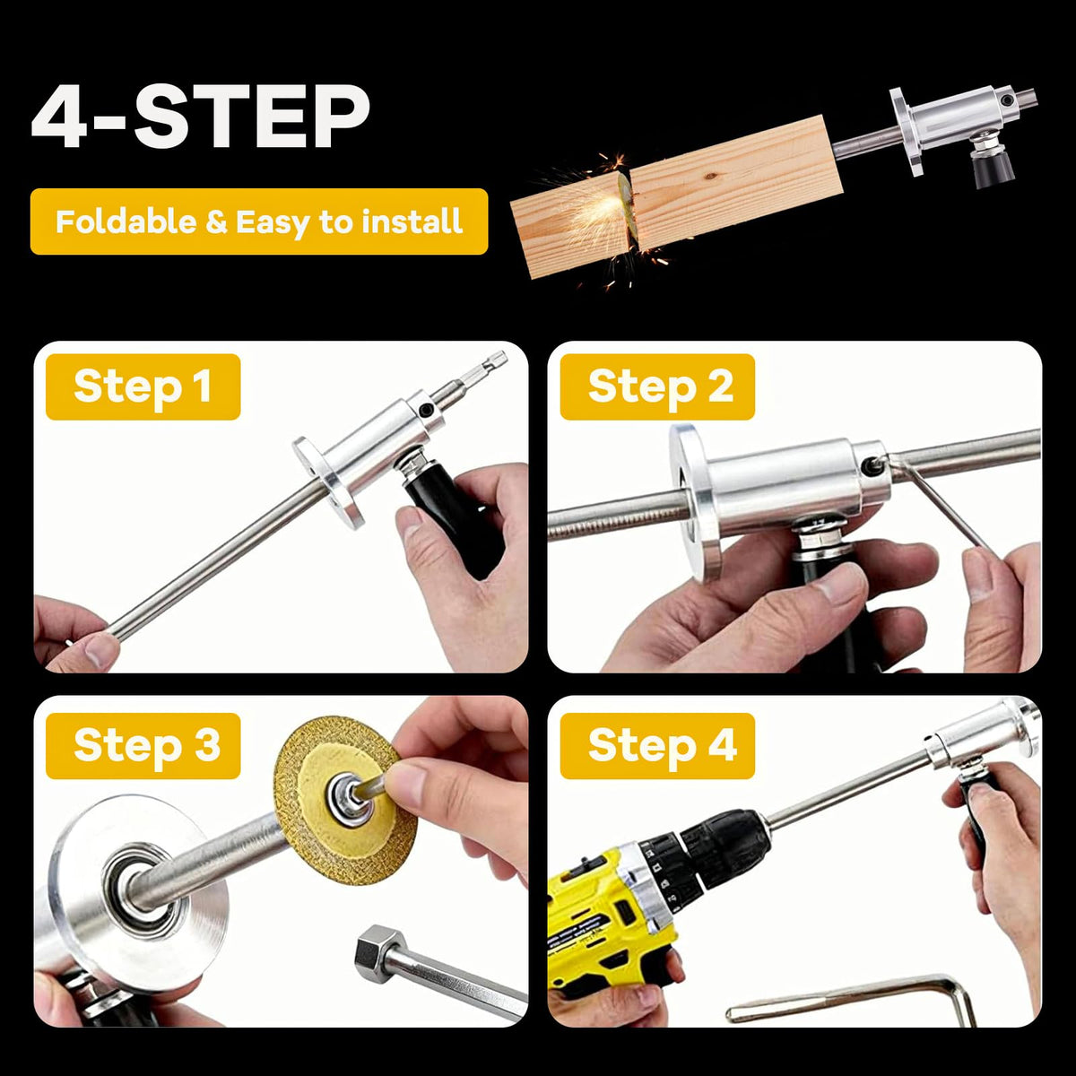 JUSTHERE Inside PVC Pipe Cutter – 7-Inch Depth, 4 Diamond Grit Wheels, 1/4-Inch Hex Shank