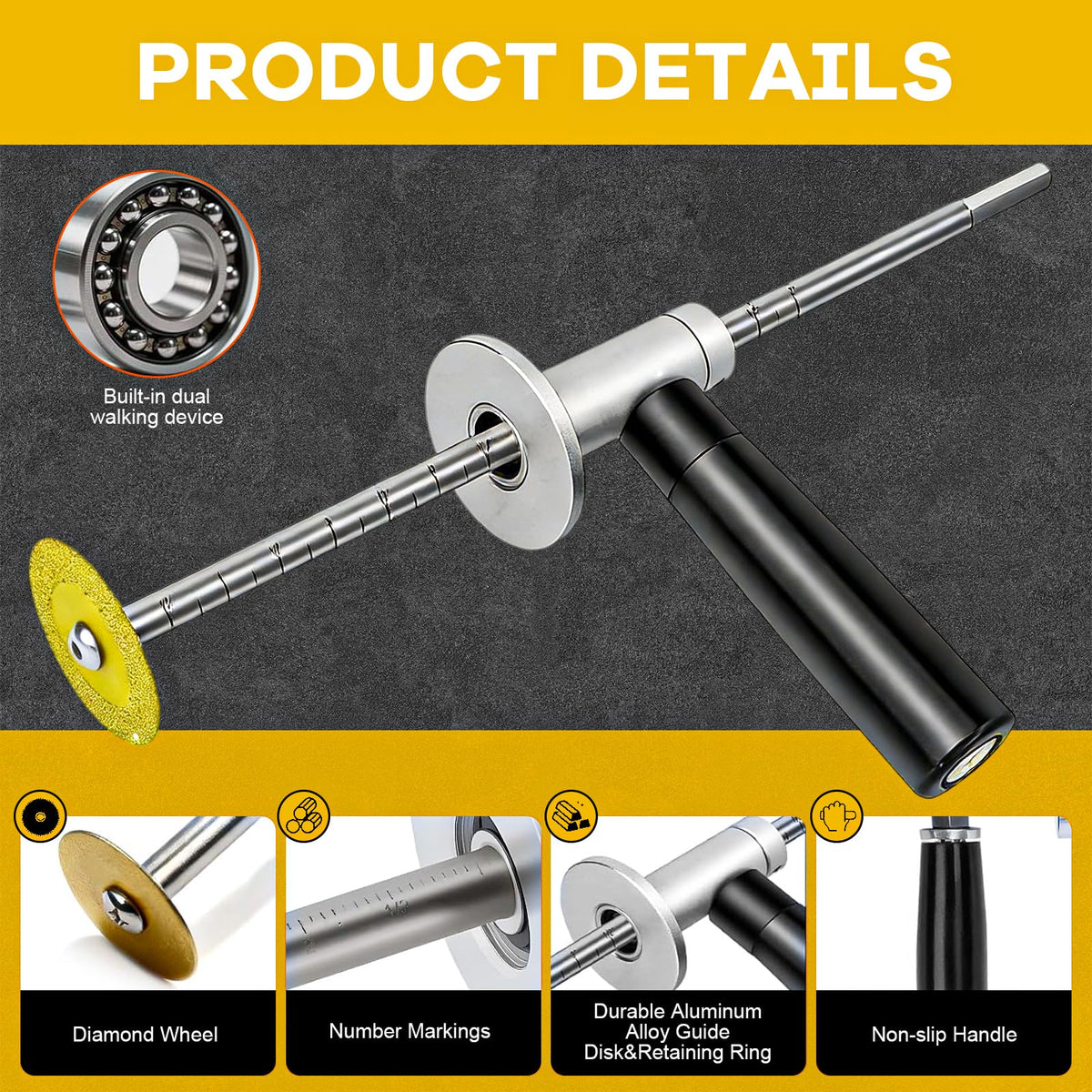 JUSTHERE Inside PVC Pipe Cutter – 7-Inch Depth, 4 Diamond Grit Wheels, 1/4-Inch Hex Shank