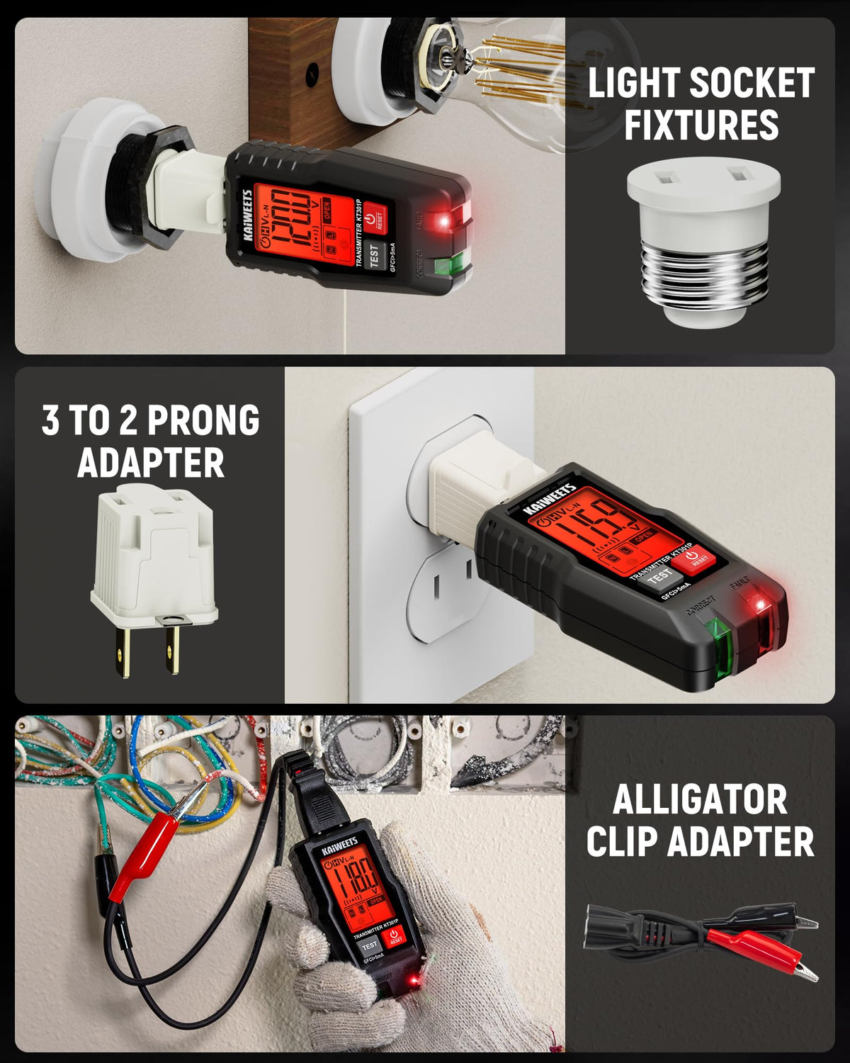 KAIWEETS KT301P Circuit Breaker Finder with LCD Display | GFCI Tester & NCV