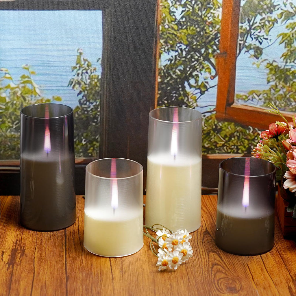 Kakoya Flameless Candles – Realistic Flicker, Remote Timers, 3-Piece Pillar Set (3x4, 3x5, 3x6) Grey