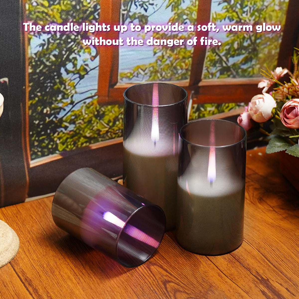 Kakoya Flameless Candles – Realistic Flicker, Remote Timers, 3-Piece Pillar Set (3x4, 3x5, 3x6) Grey