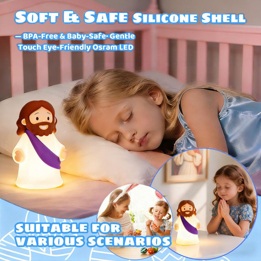 KangTen CHEN Jesus Night Light - Rechargeable, Dimmable Silicone LED for Prayer, Gifts & Easter (Purple)